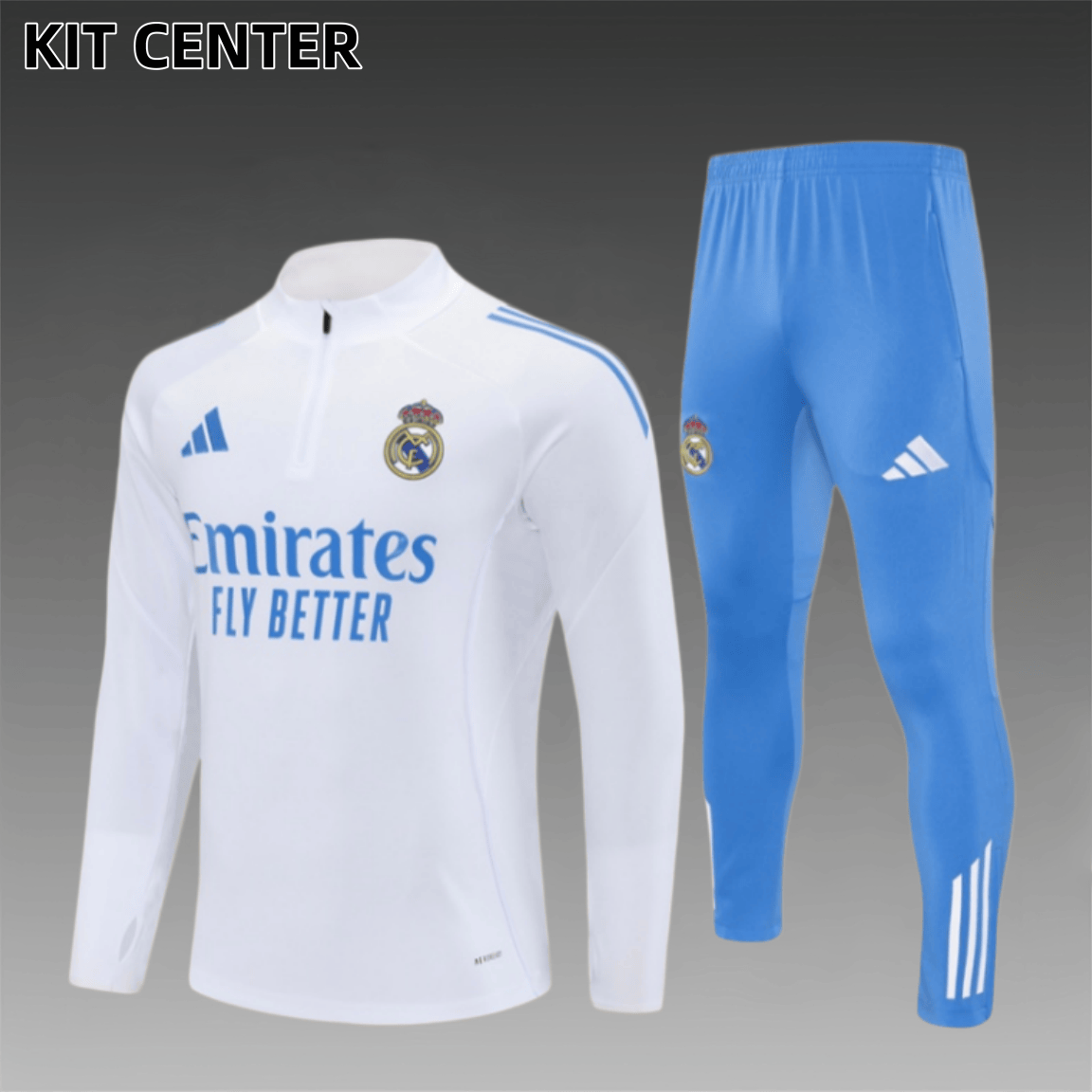 25/26 Real Madrid White paired with light blue Half Zip Training Kit (Adult Kids Kit)