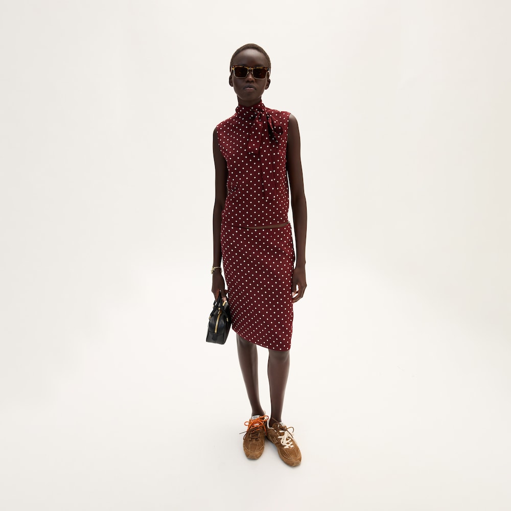 Polka-dot crepe de chine skirt