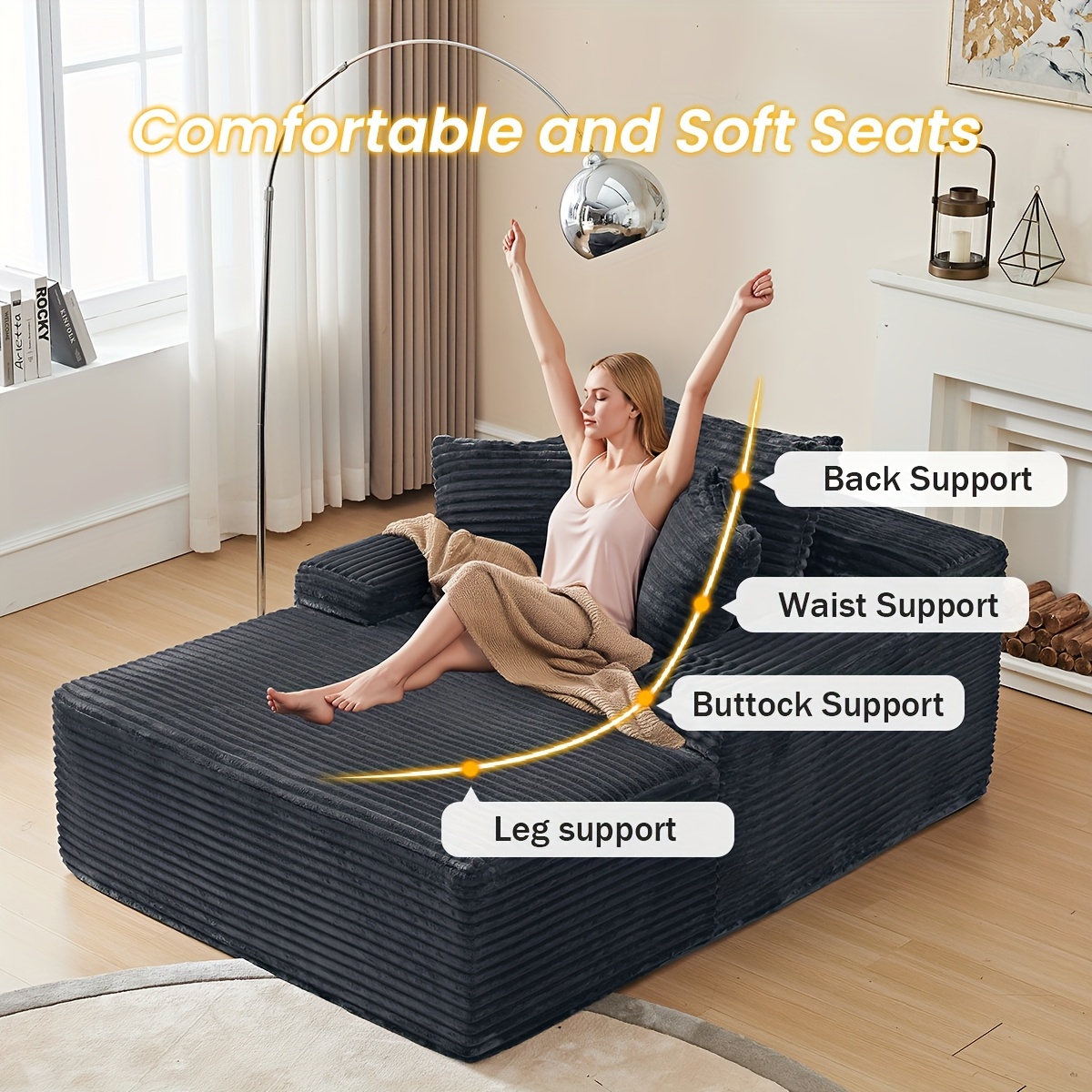Flexible cloud sofa bed for two people, with a plush texture, ideal for a lounge room