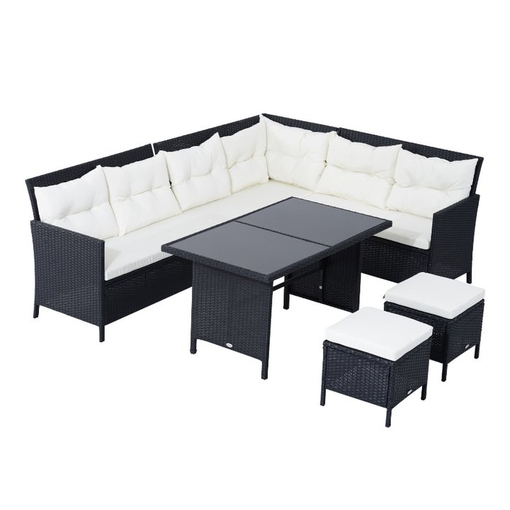 Outsunny 6pcs Garden Rattan Sofa Sets Wicker Furniture Set Outdoor Lounge Dining Table w Cushions