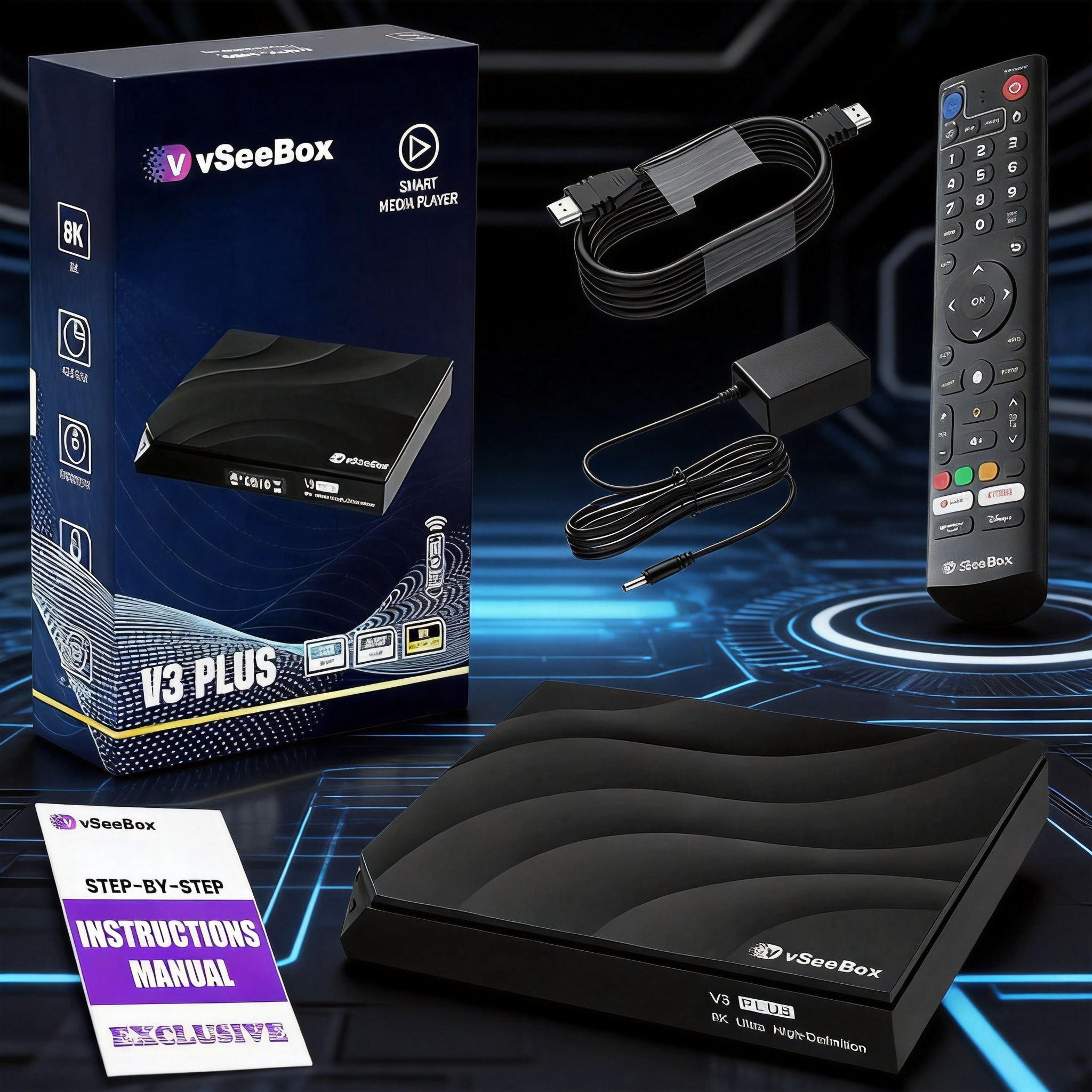 Vseebox V3 Plus Version Voice Control, 8K HDMI&Ethernet Cable, Android 11, 4GB RAM, 64GB Storage