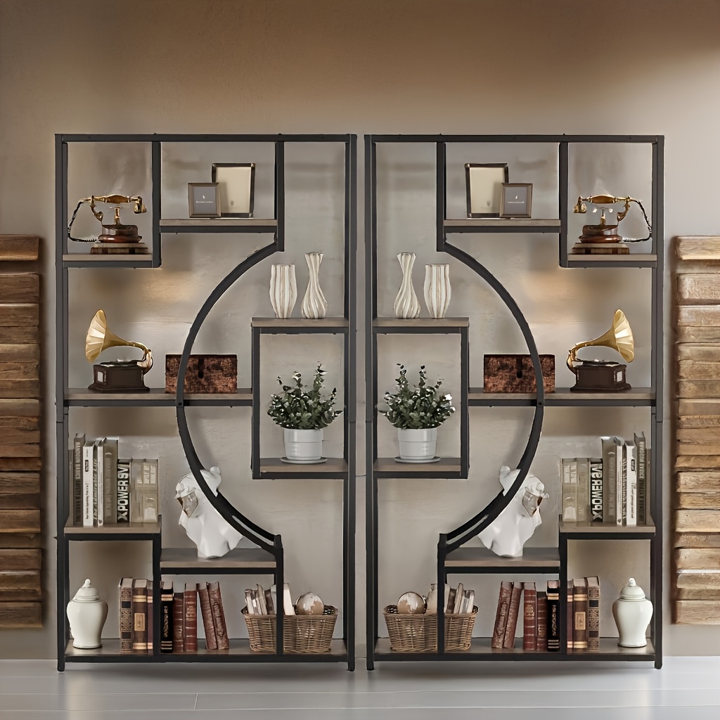 8-tier bookshelf, industrial style bookcase with 18 storage shelves, suitable for living room/bedroom/home office, book and movie organizer, gray, dimensions 78.79inch width x 11.79inch depth x 70.9inch height