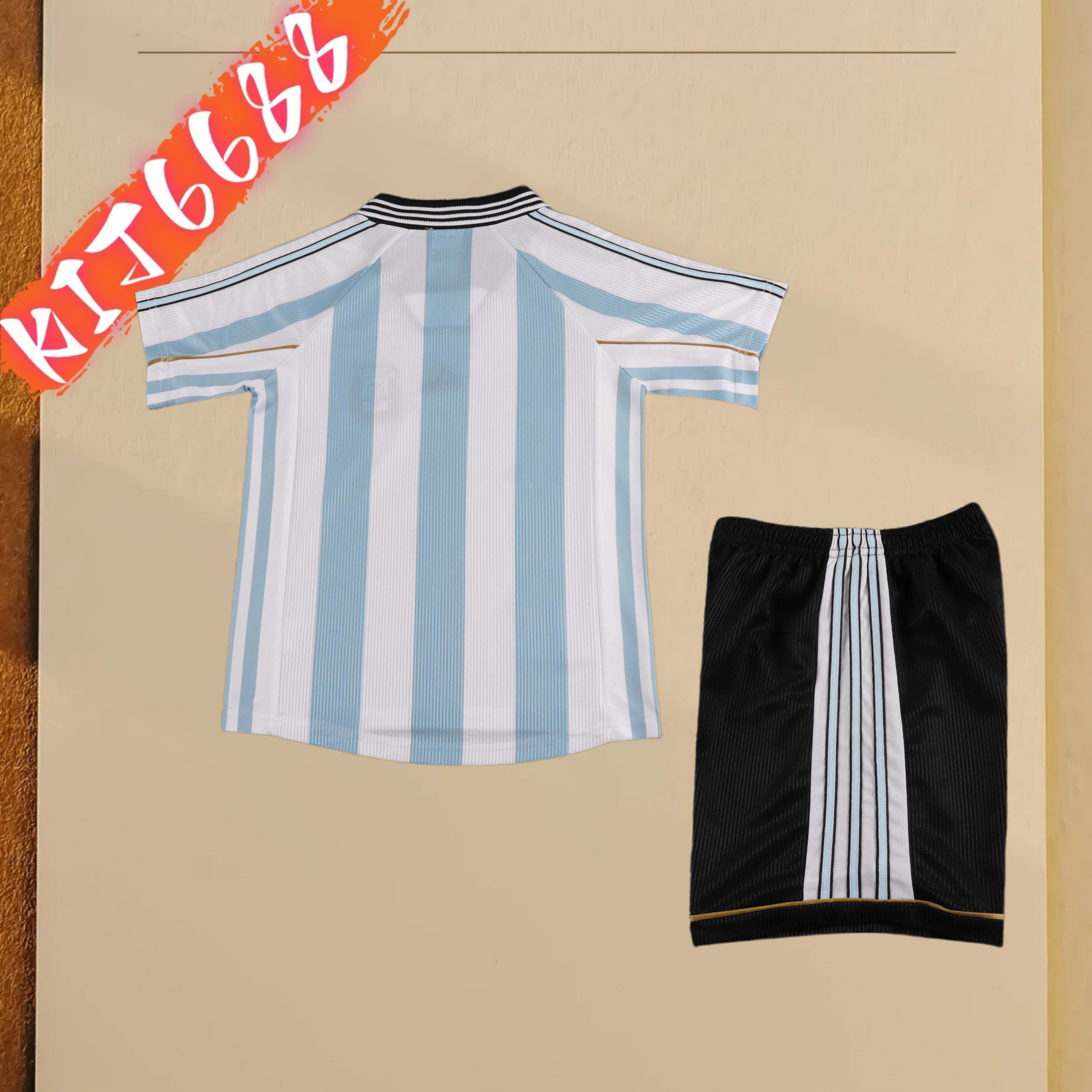 1998 Argentina Home Retro  Football Shirt ( Kids Kit )