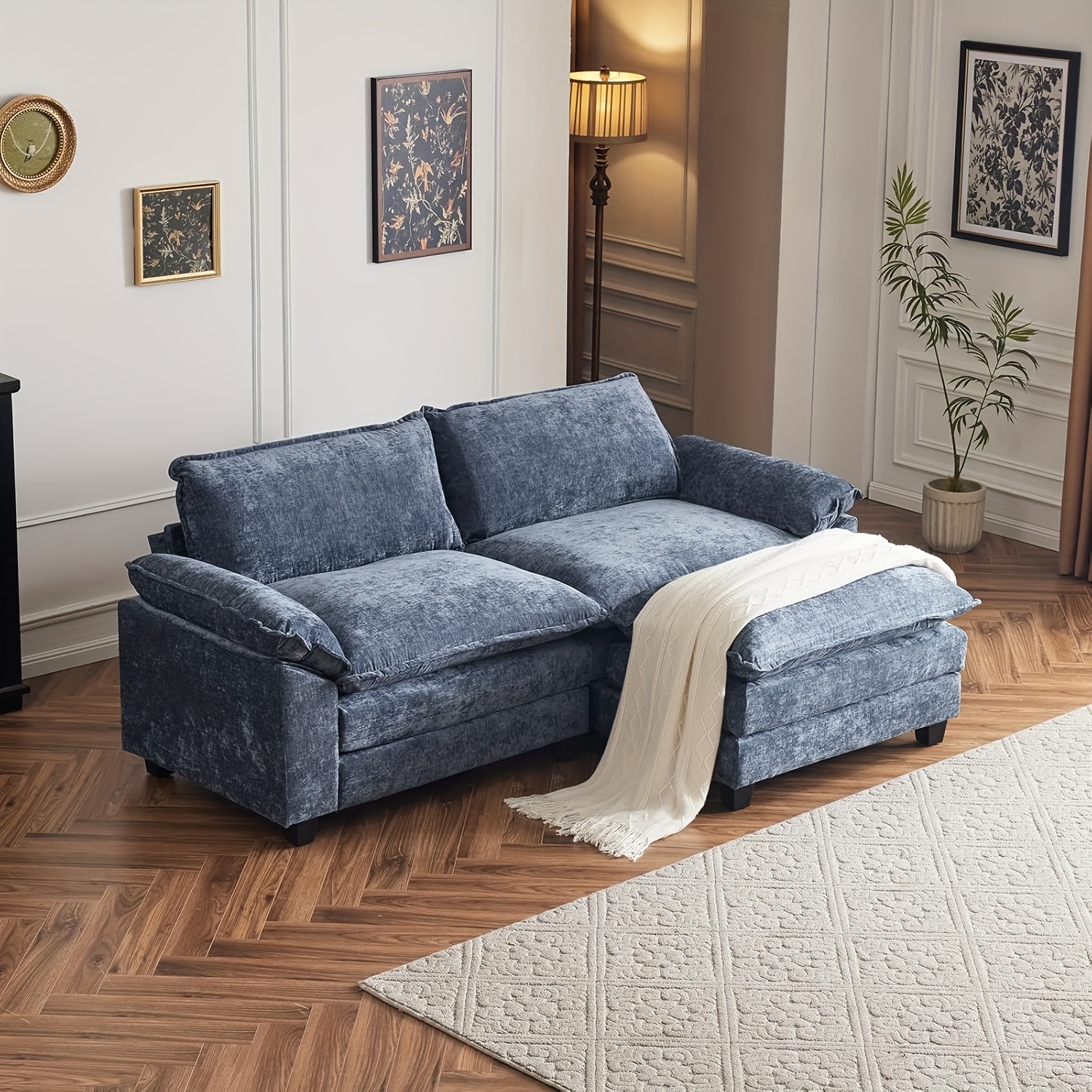 Double-layer modular sofa in chenille teddy velvet