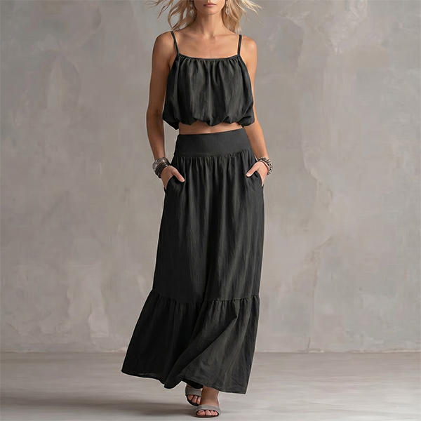 CROP CAMI-TOP EN MAXI-ROK TWEEDELIGE SET