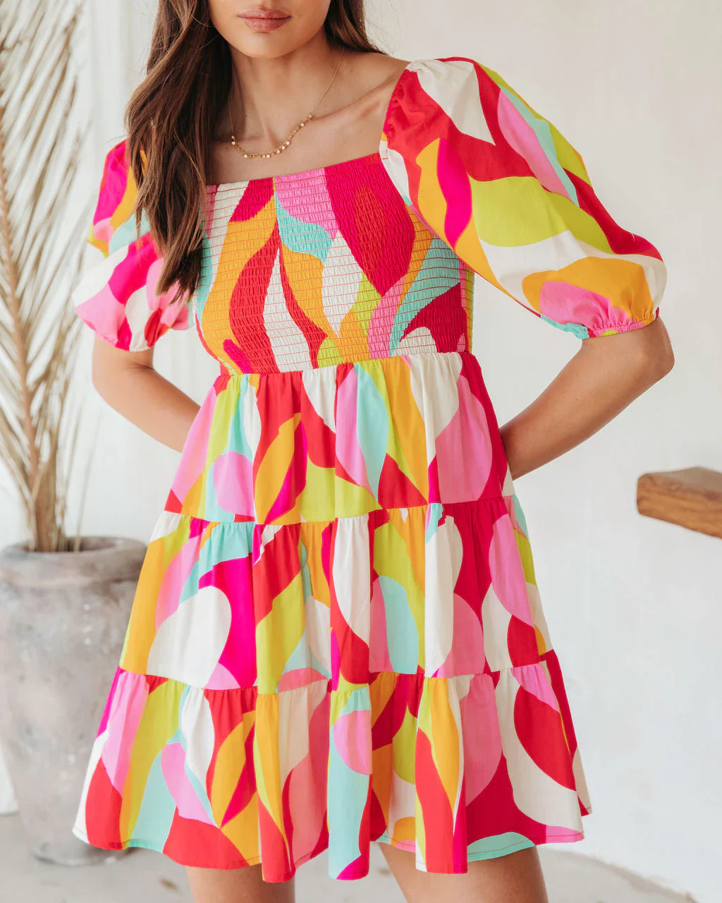 Think Bold Printed Smocked Cotton Babydoll Dress