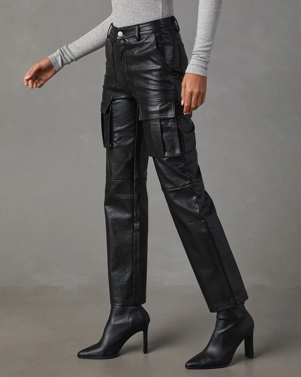 Milania Faux Leather Straight Cargo Pants