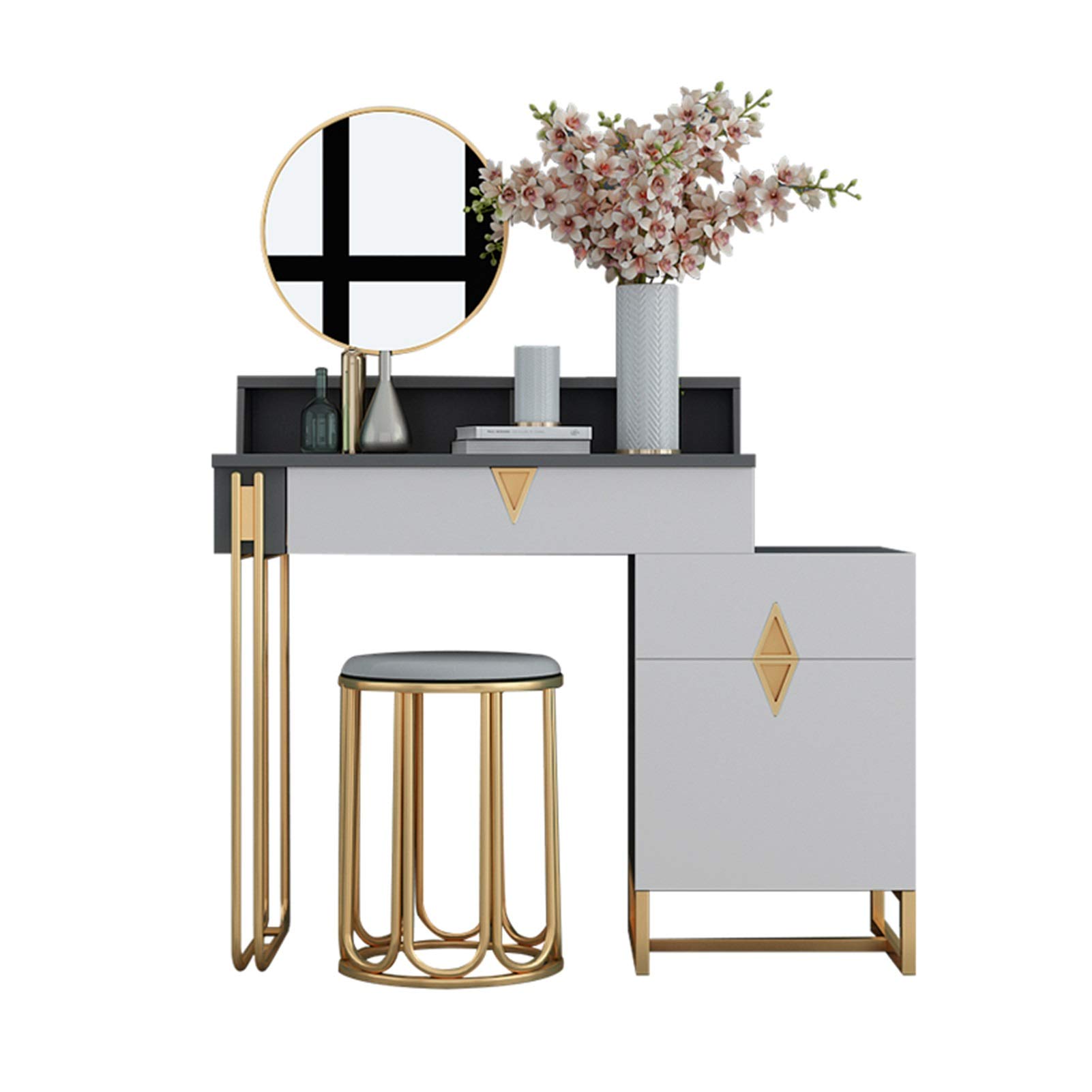 Dresser Modern Dressing Table Vanity Table Set with Sliding Mirror & Stool, Large Storage for Makeup
