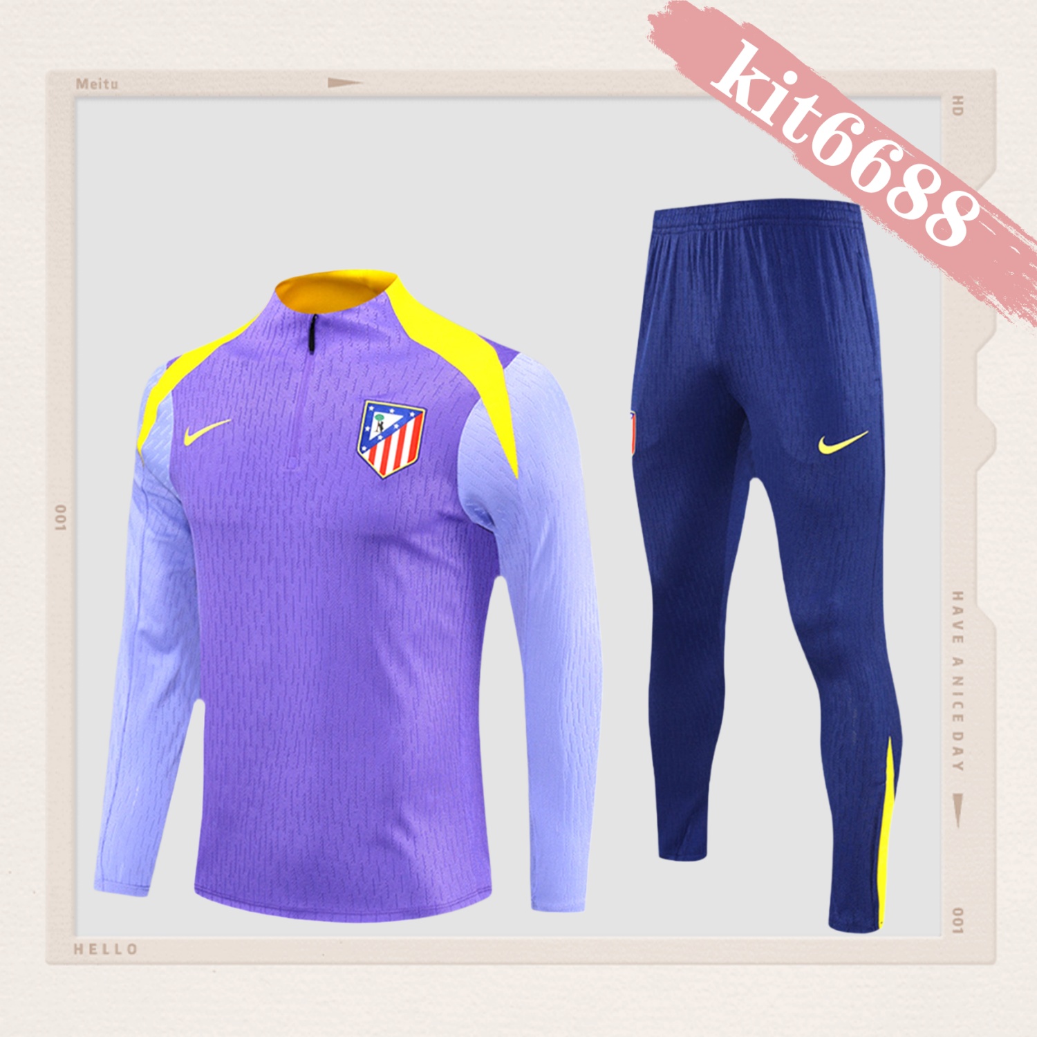 2025/2026 Atletico Madrid Purple Kids Half Zip Training Clothes (Kids Kit)