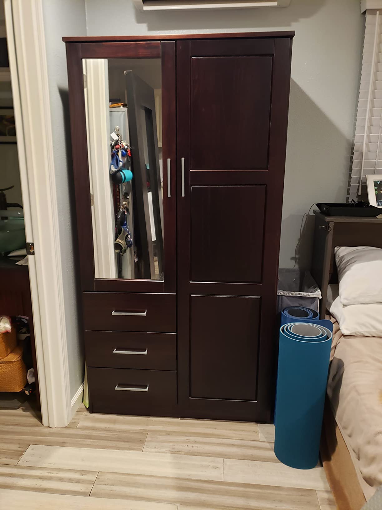 100% Solid Wood Wardrobe with Mirror, Java