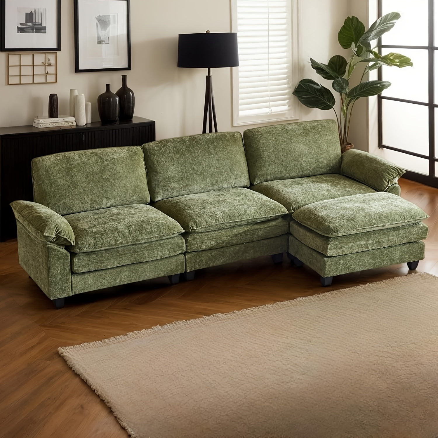 Double-layer modular sofa in chenille teddy velvet