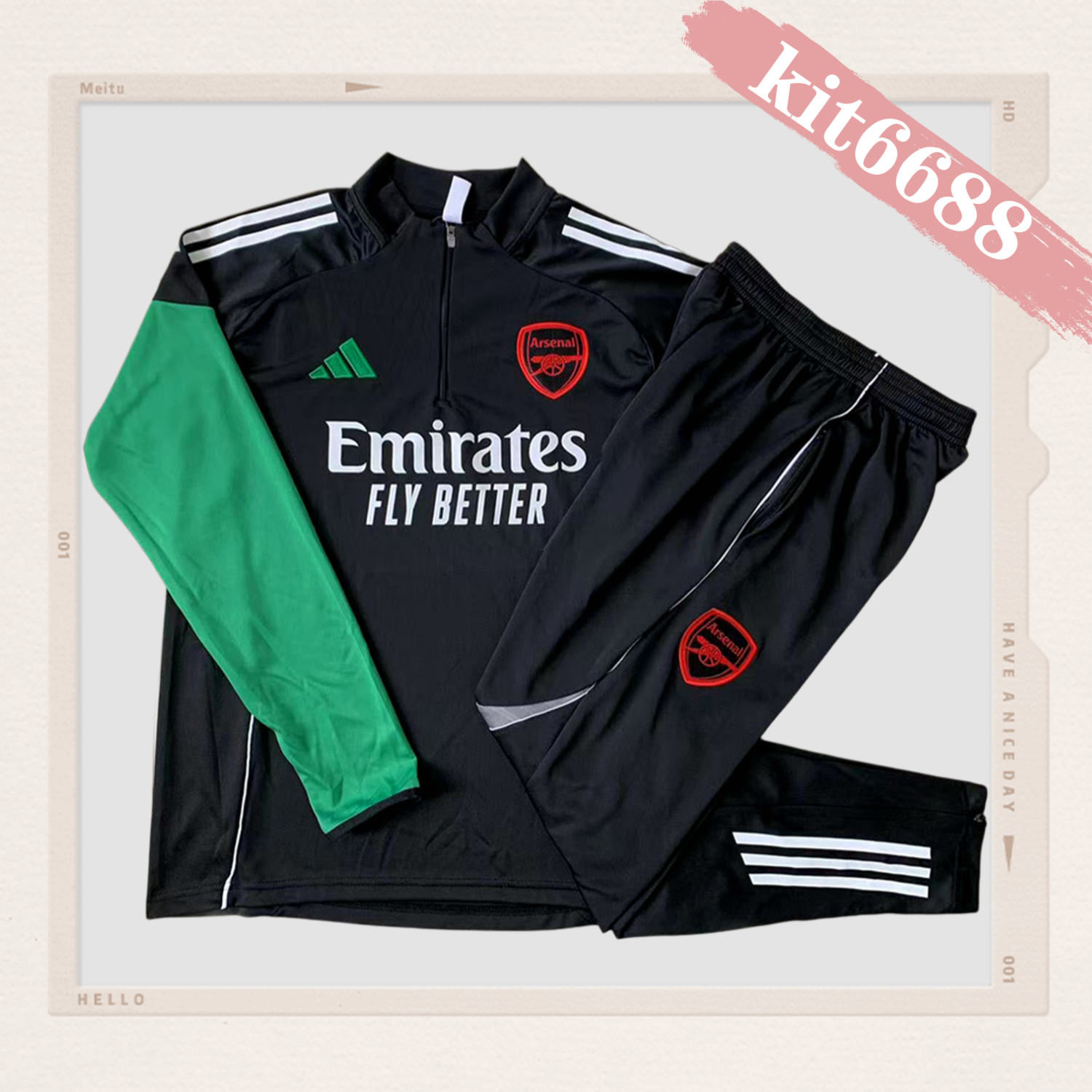 2025/2026 Arsenal Black Kids Half Zip Training Clothes (Kids Kit)