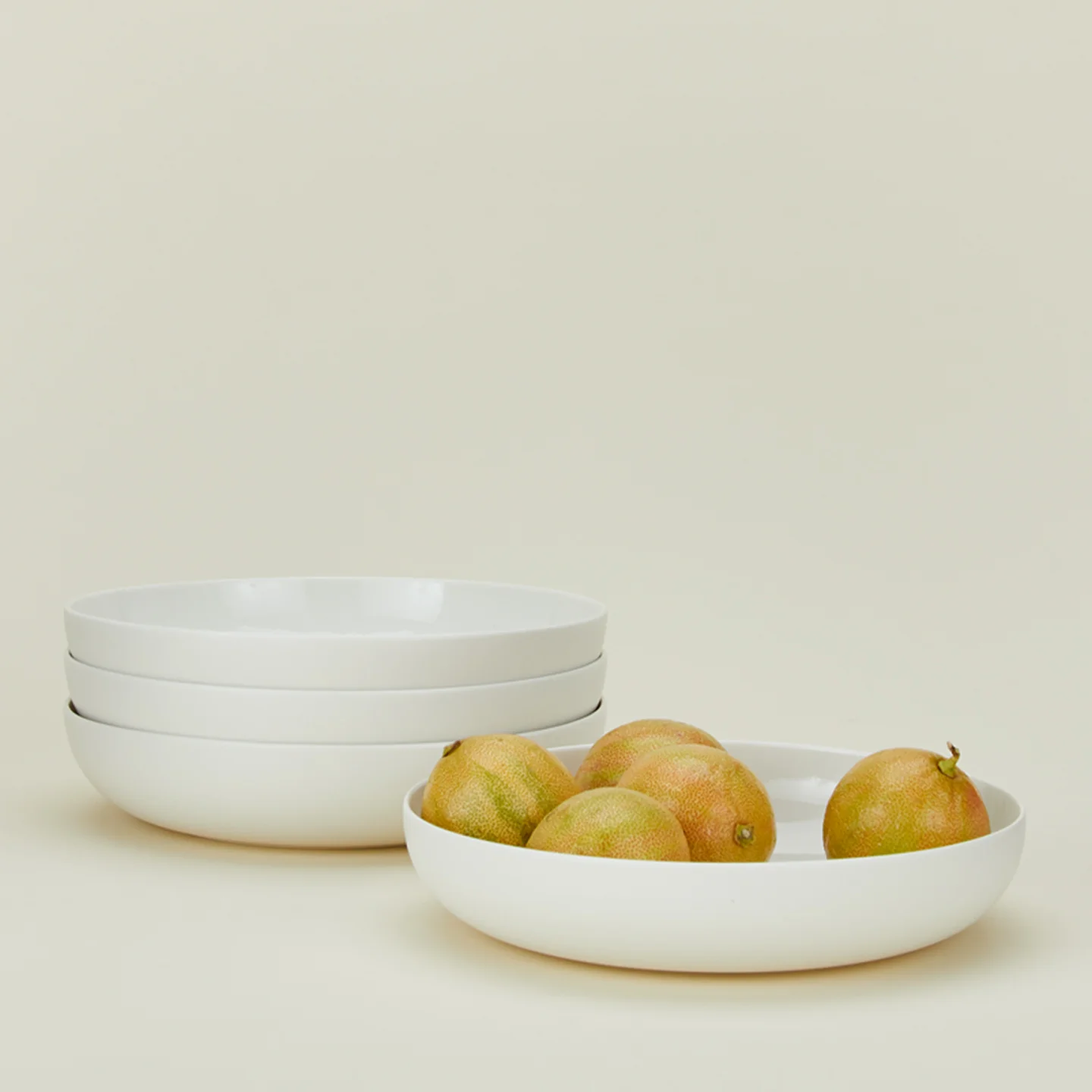 Simple Porcelain Low Bowl, Set of 4