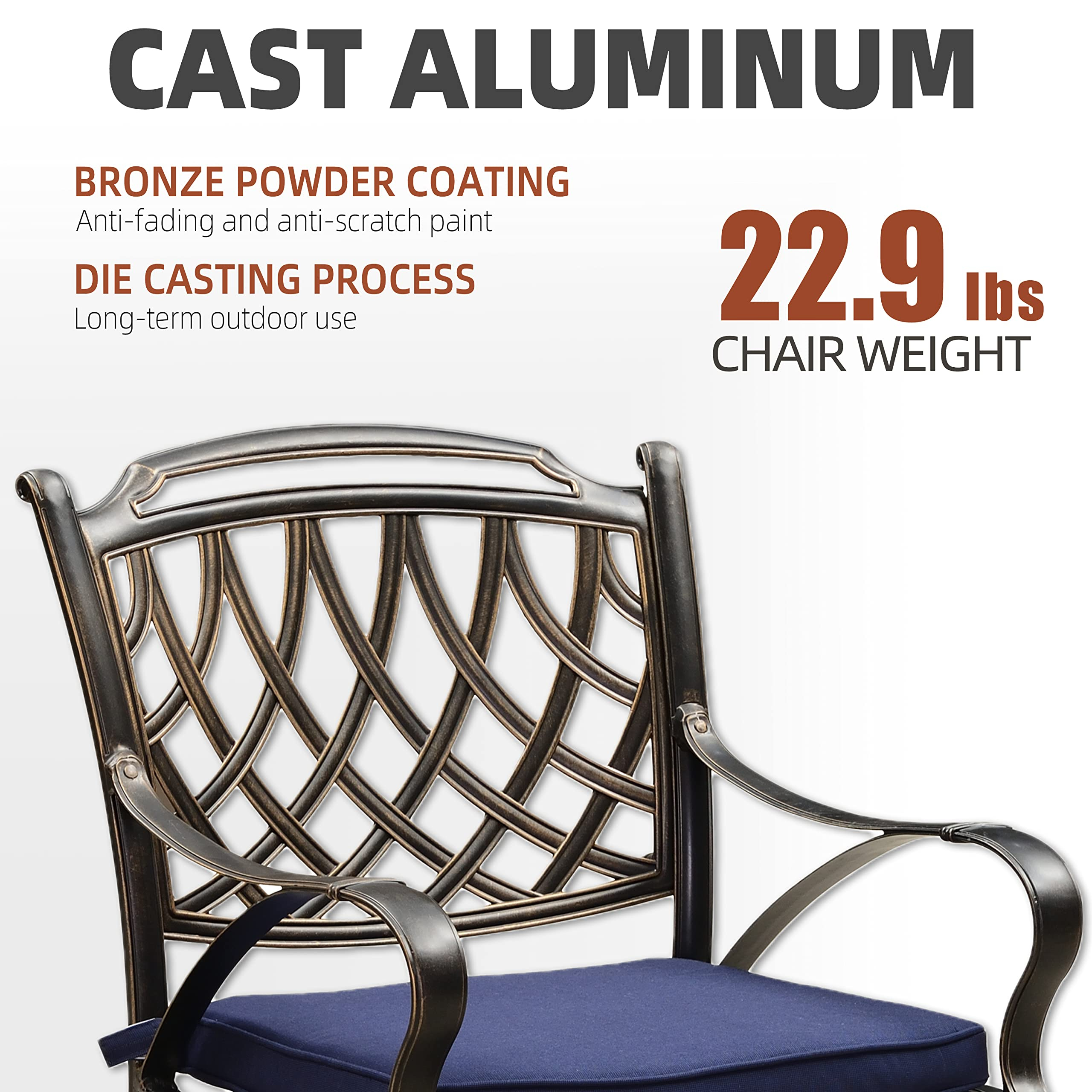 Patio Dining Set Cast Aluminum 7-Pc Furniture Set with Dining Armchairs, Table & Cushions