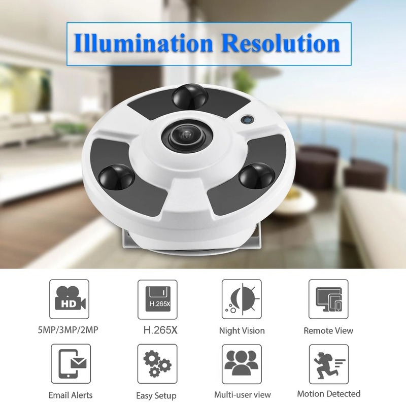 Gadinan 1.7MM Fisheye Panoramic Wifi Camera ONVIF Audio Record 5MP Motion Detection Wireless Video Surveillance H.265X XMeye