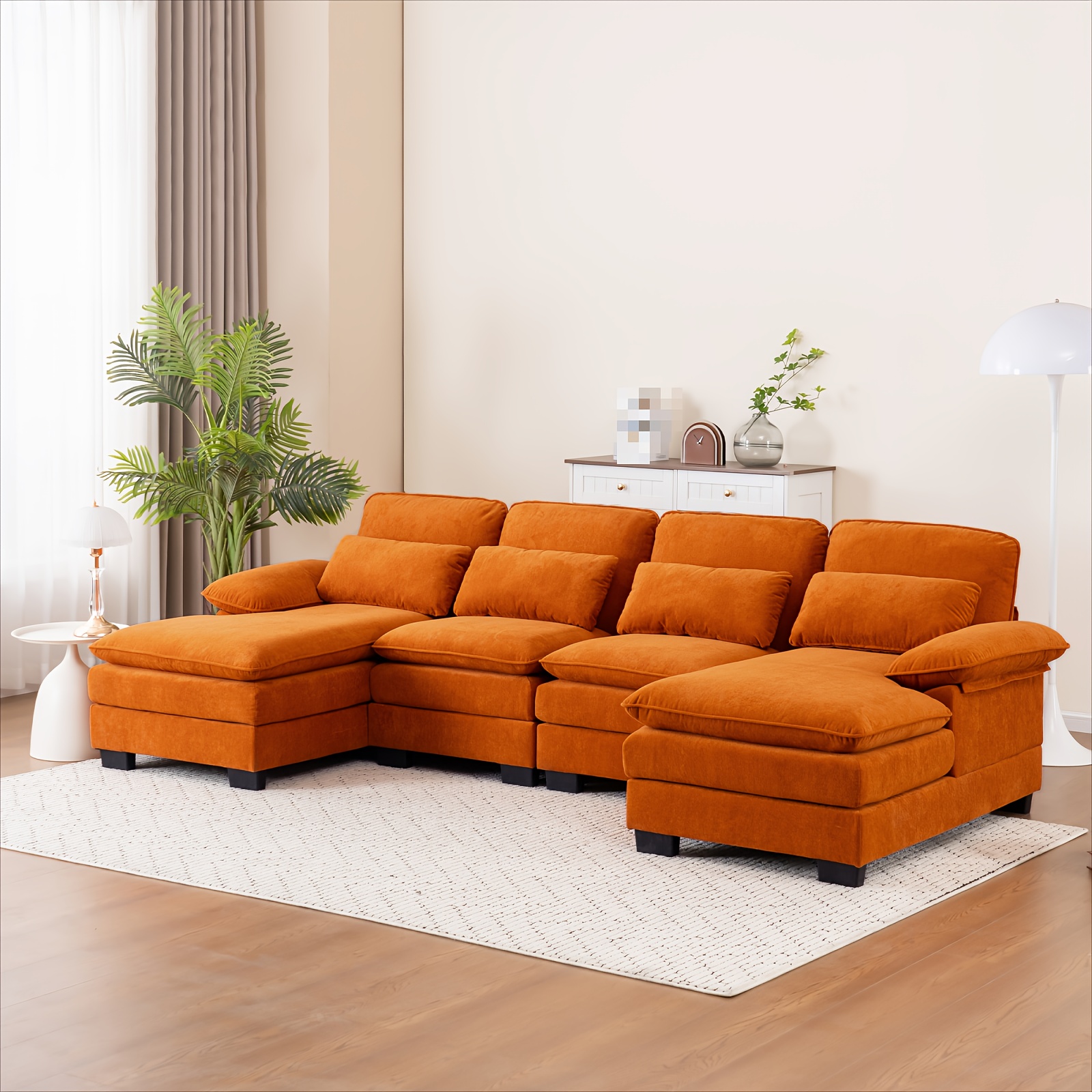 U-shaped comfortable four-seater cloud sofa, modern deep-seated comfortable sectional sofa for the living room