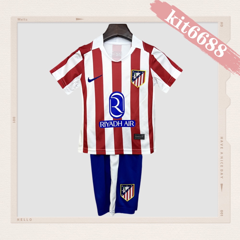 2025/2026 Atletico Madrid Home Football Kids Kit （Kids Kit socks）
