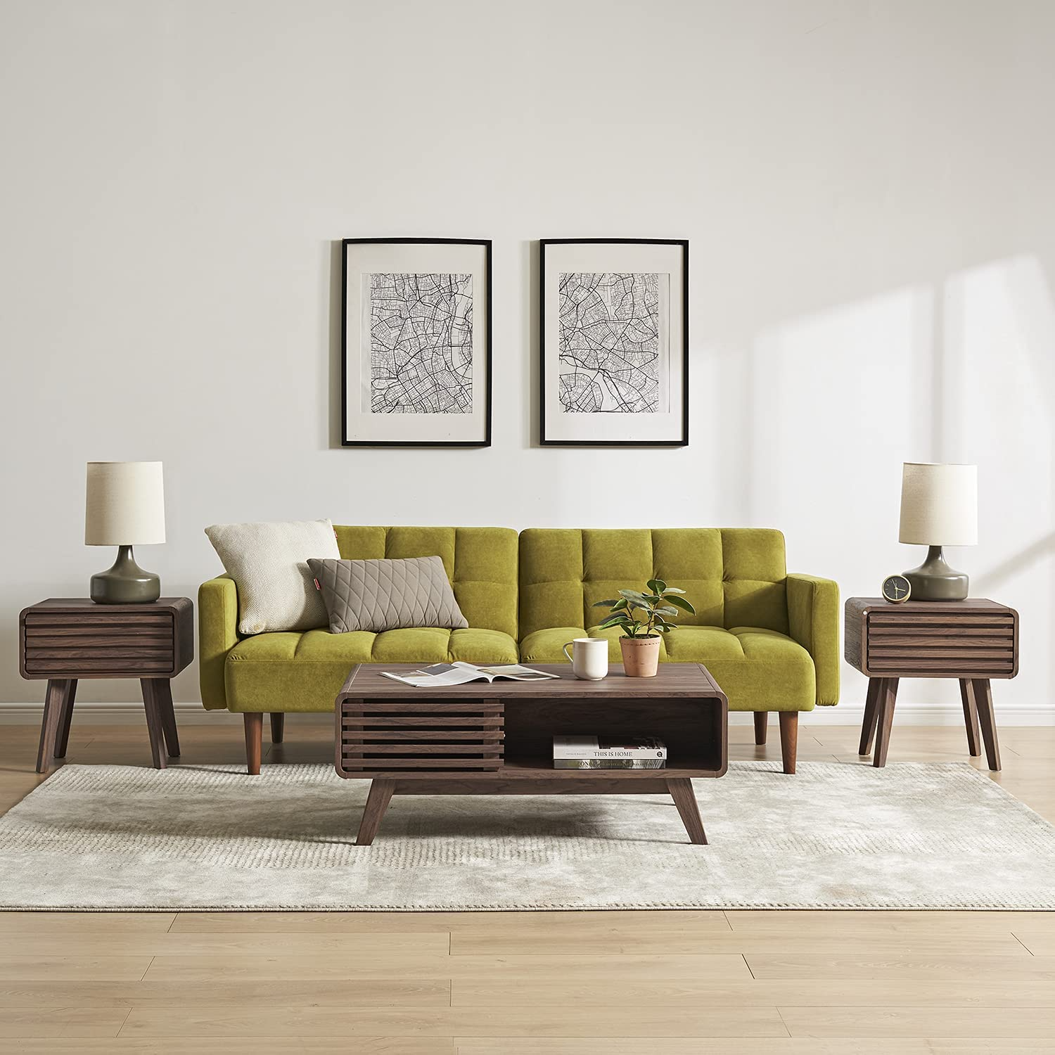 Ensley Mid Century Modern Coffee Table & Side Table Set (Coffee Table + 2 Side Table)