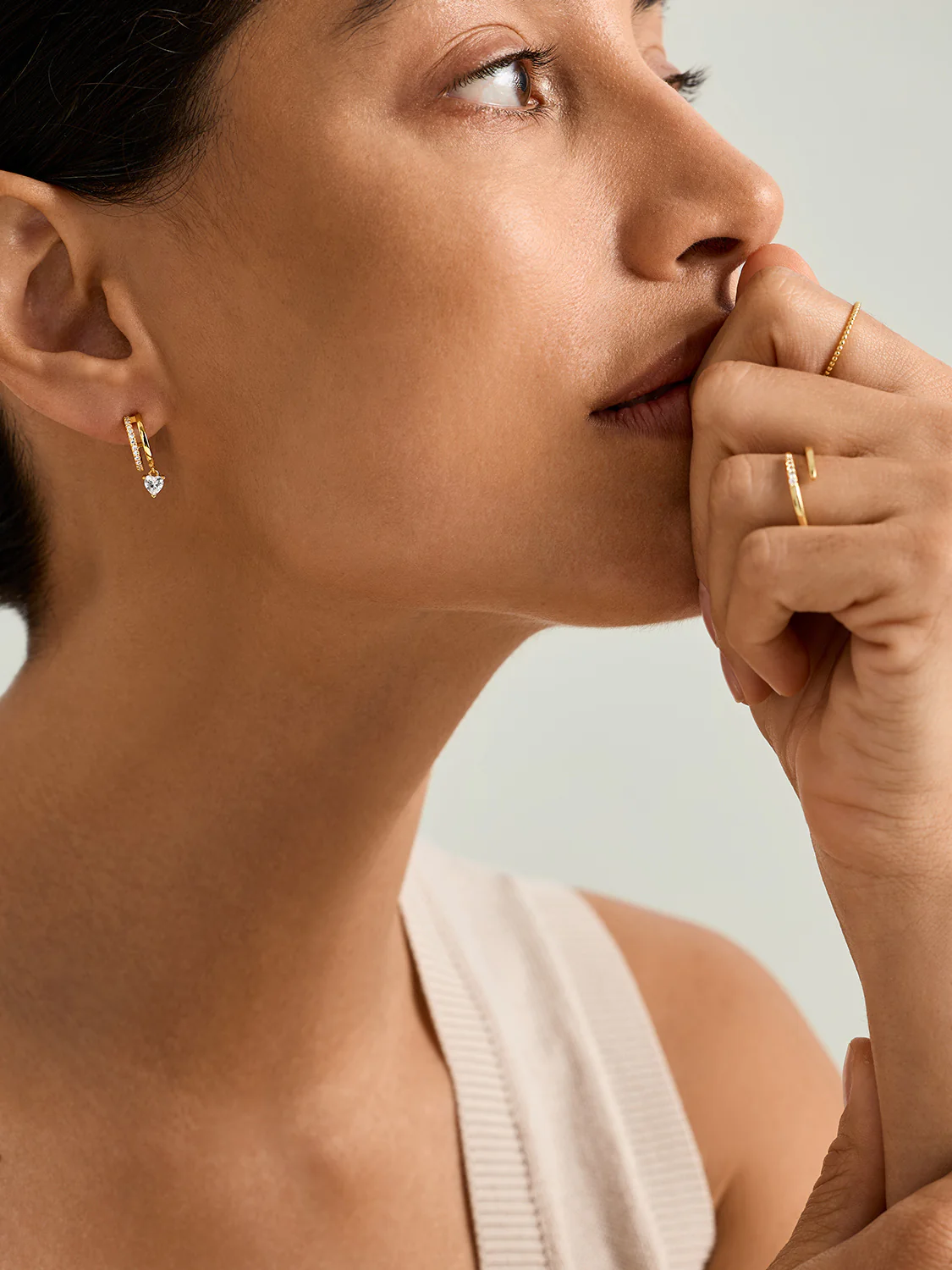 Pave Heart Drop Double Hoops