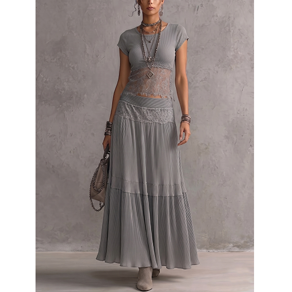 CROP TOP MET KANTEN MAXI-ROK SET
