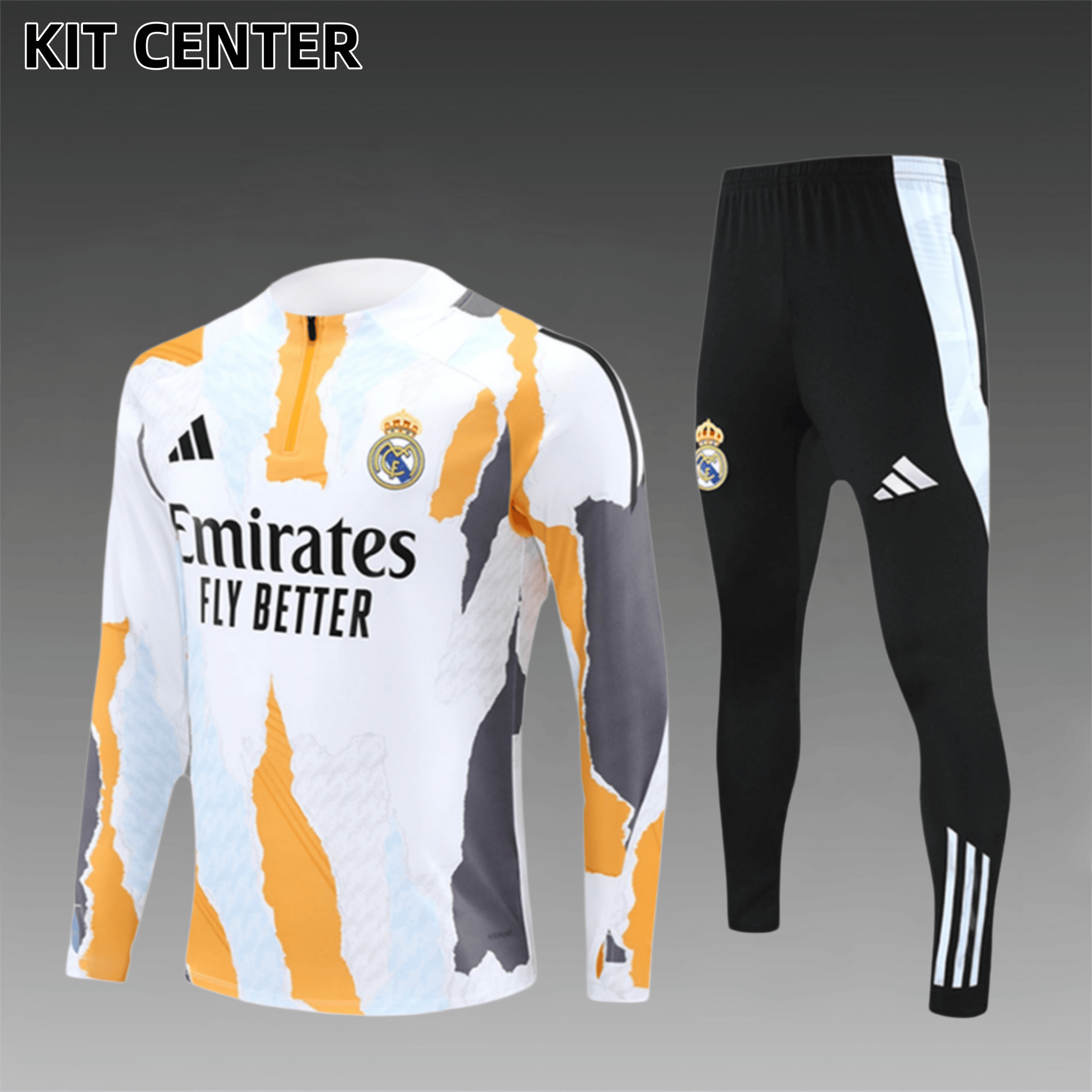 2024/2025 Real Madrid yellow and white adult half-zip training suit (Adult Kit)