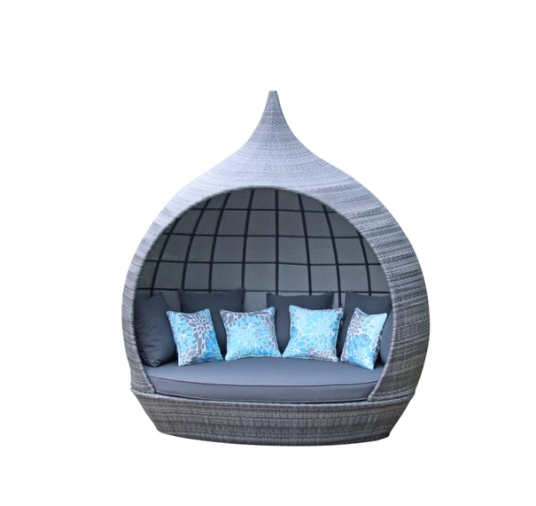 Outdoor Rattan leisure Daybed outdoor Furniture , Roofed Lounger Wicker Patio Chaise Lounge Daybed for poolside,hotel white