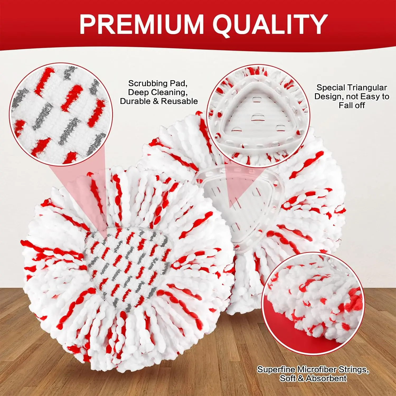 3 Pack Spin Mop Heads Replacements with Scrubbing Pad