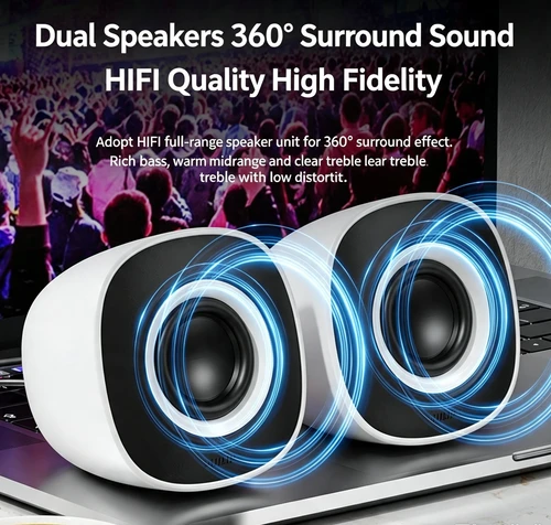 USB Powered Mini Computer Speakers, 3.5mm AUX Wired Desktop Speakers, 360° Surround Stereo PC Speakers for Laptop, Desktop, Home Office Dormitory