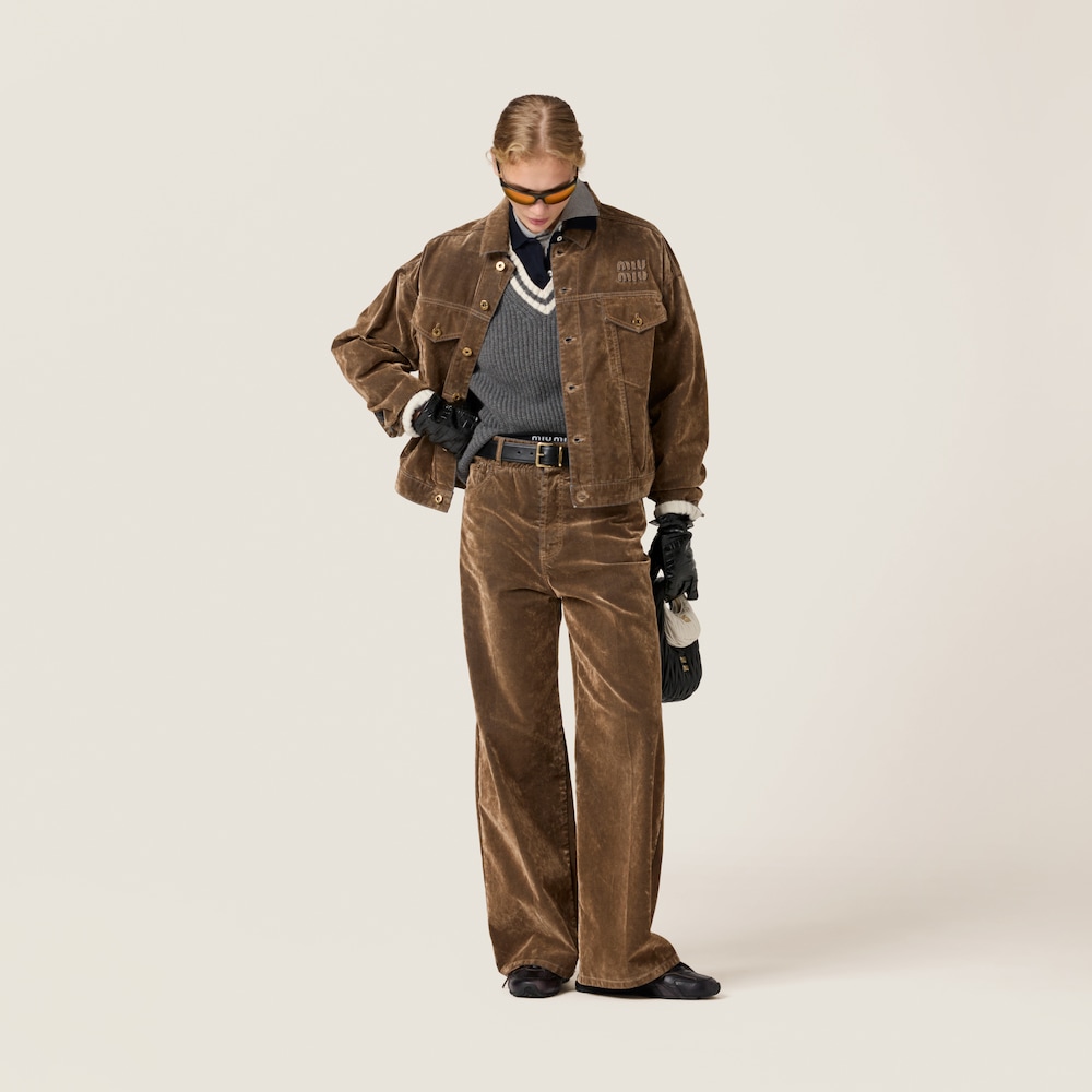 Washed flocked chambray pants