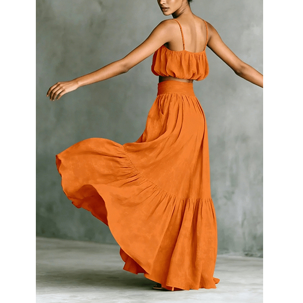CROP CAMI-TOP EN MAXI-ROK TWEEDELIGE SET