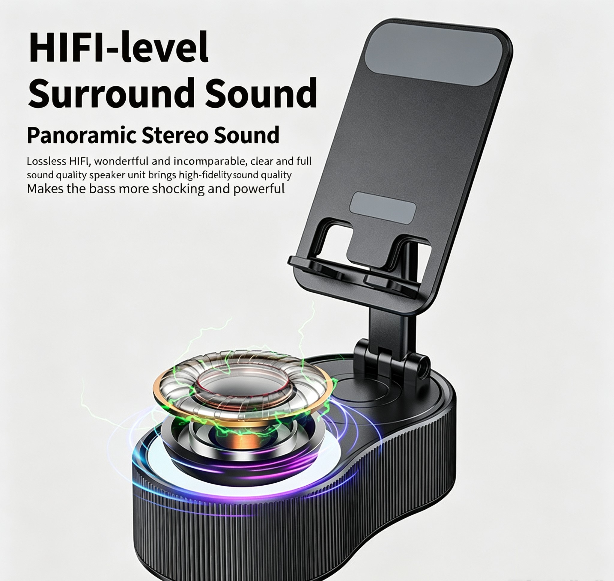 360° Rotatable Foldable Phone Stand with Bluetooth Speaker, Power Bank & RGB Ambient Light, Portable Desktop Phone Holder for Home Office Travel