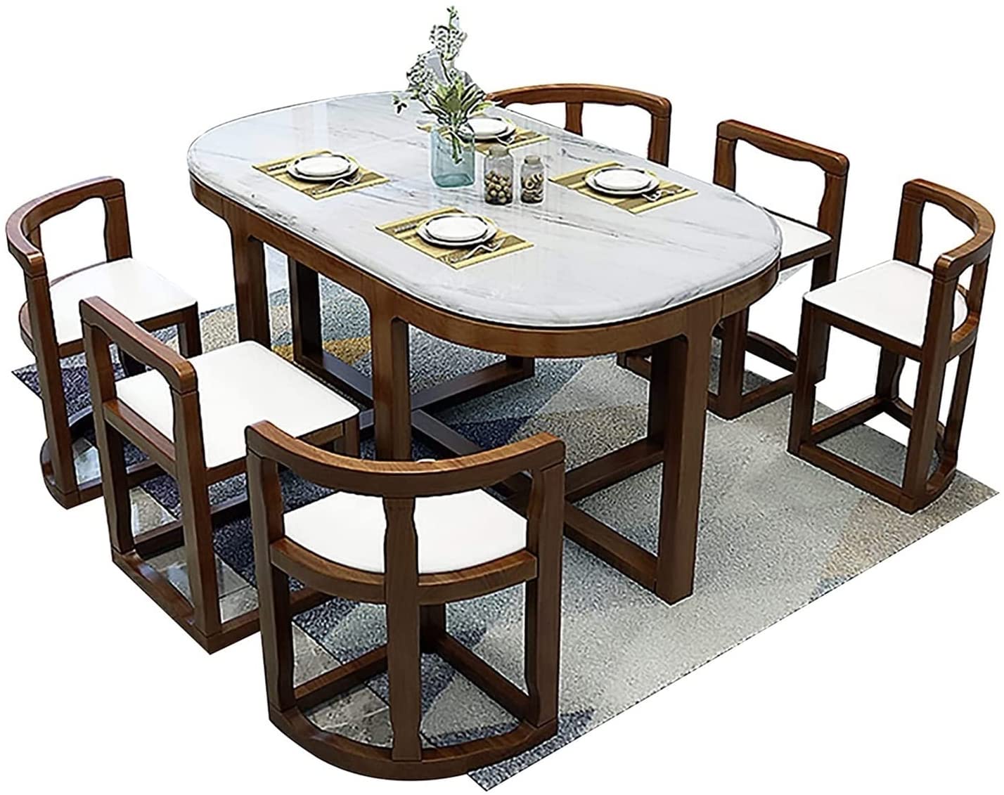 Dining Table Set Dining Table, Modern Minimalist Marble Dining Table and Chair Set 7 Piece Kitchen Set Furniture Table + 6 Chairs
