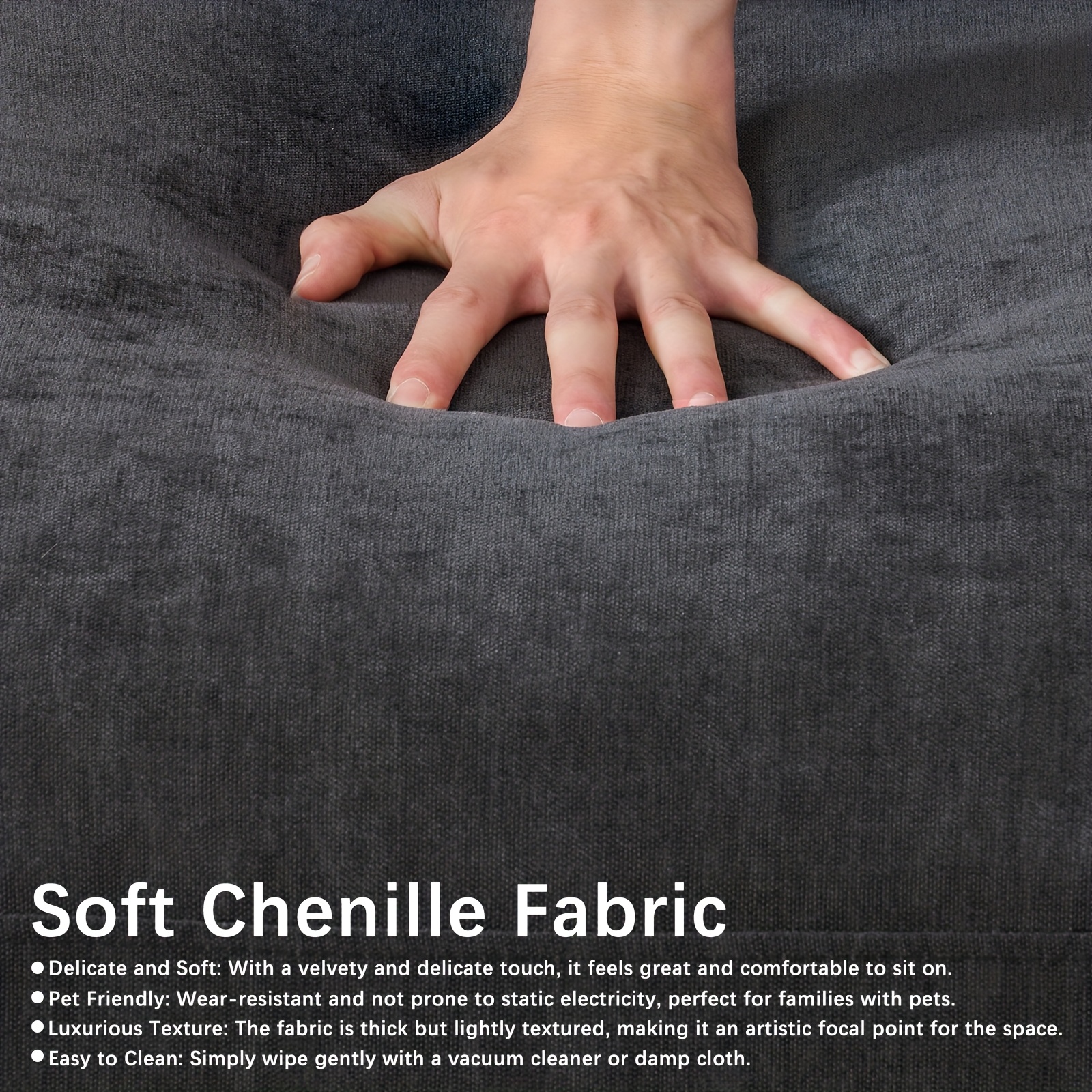 121inch Extra-large modular soft-pack sofa, chenille fabric, with removable footrest, cloud sofa, can be freely converted into L/U shape and sofa bed, suitable for living room, black/beige