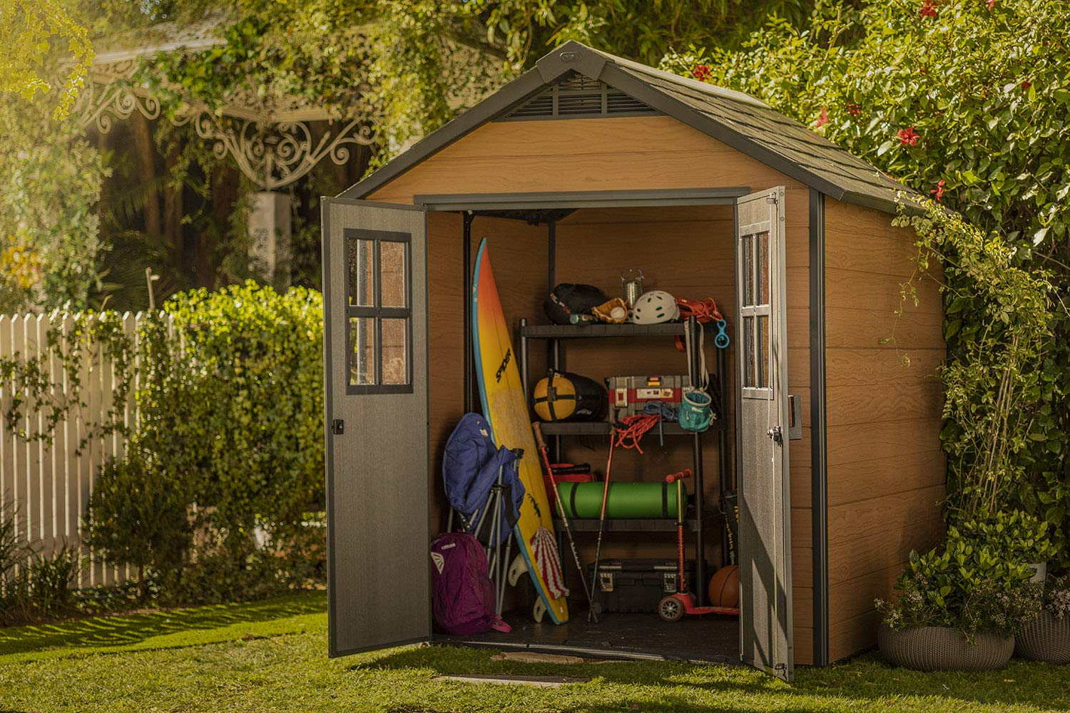 7.5×7 Large Resin Outdoor Storage Shed Kit – Perfect to Store Patio Furniture, Garden Tools