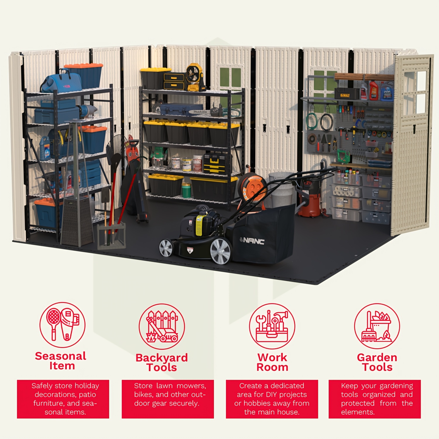 Self-developed blow-molded 10X8&10X10FT&10X12FT tool shed
