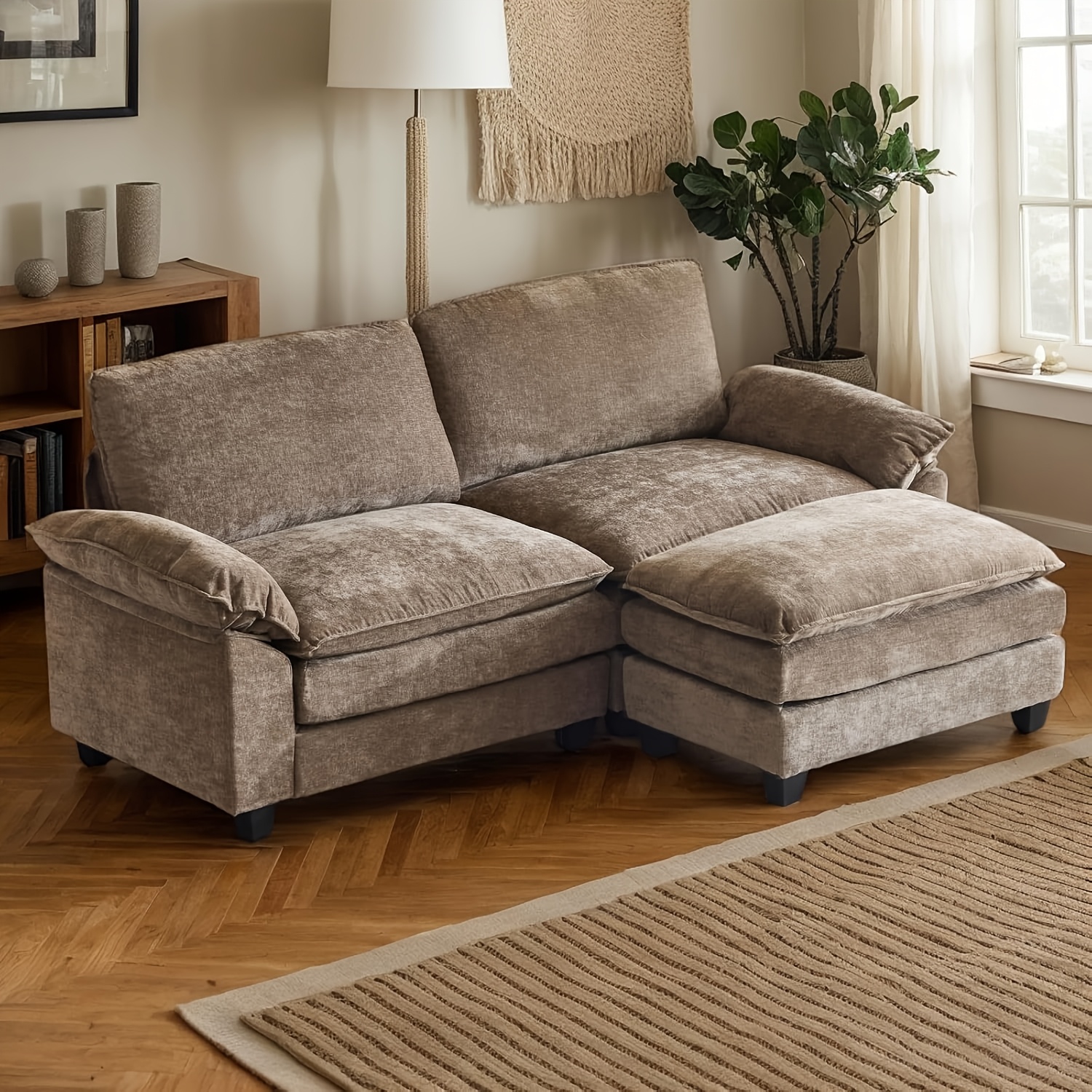 Double-layer modular sofa in chenille teddy velvet
