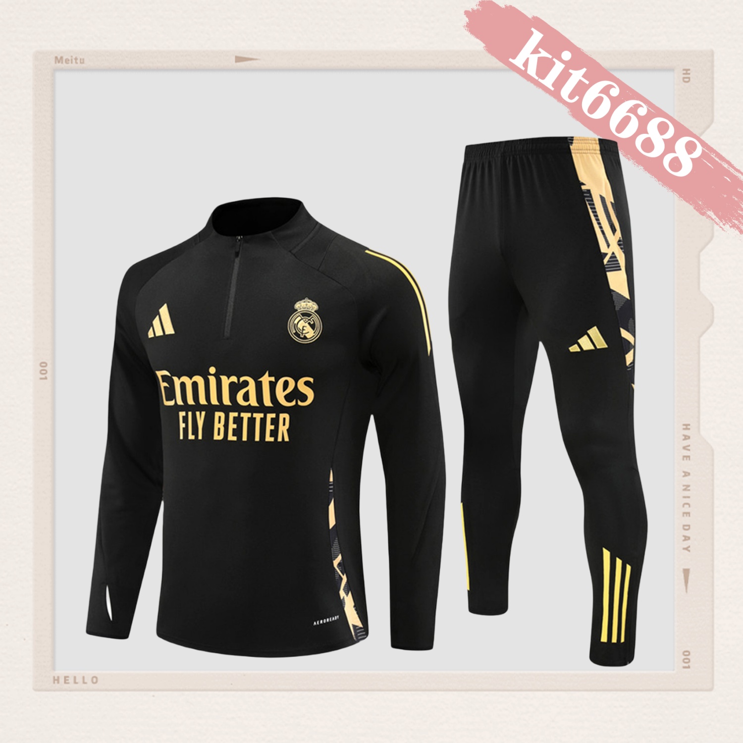 2024/2025 Real Madrid Black Half Zip Training Kit - Kids (Kids Kit)