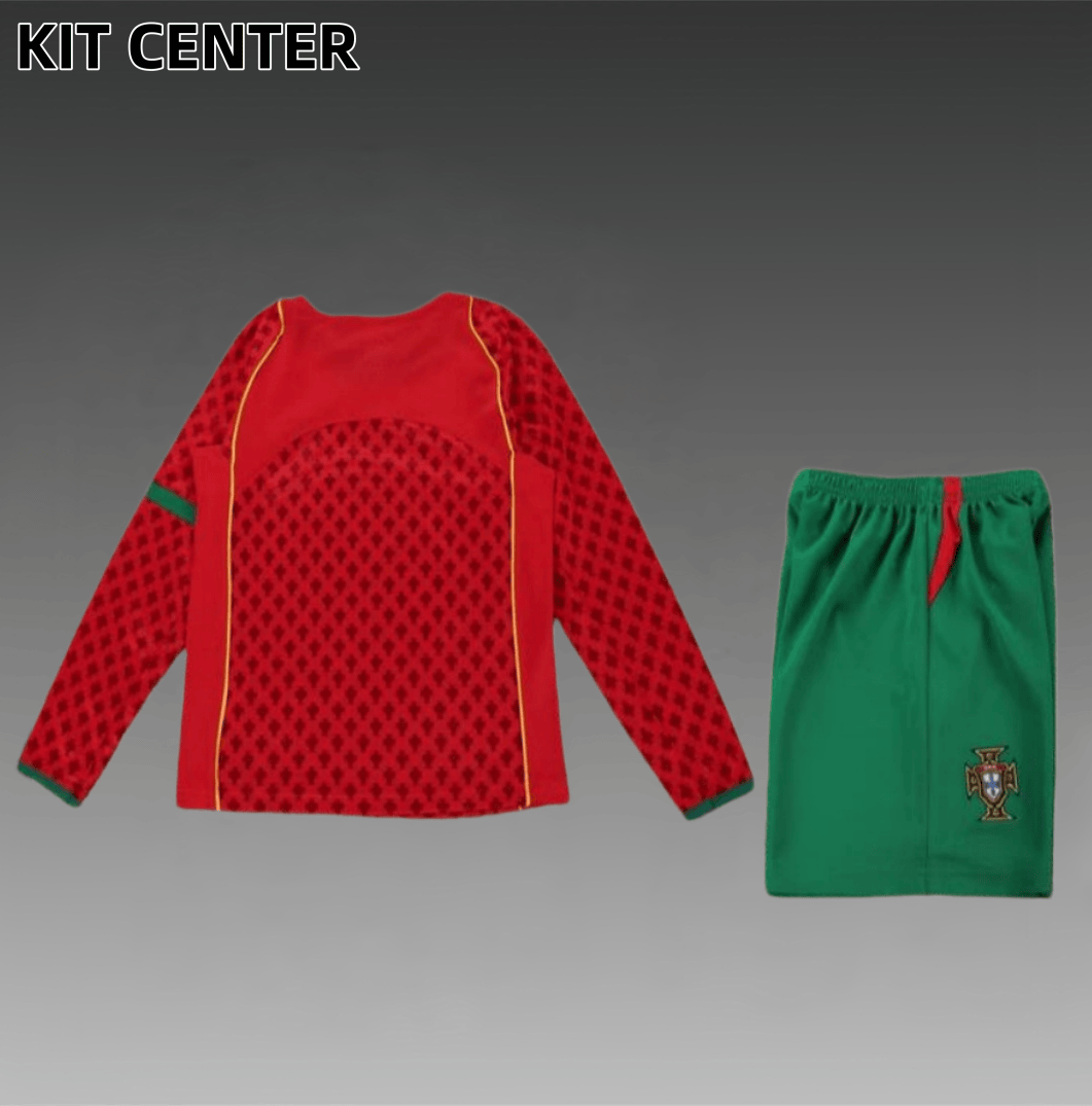 2004 Portugal home Retro long sleeves Football Shirt  Kids Kit
