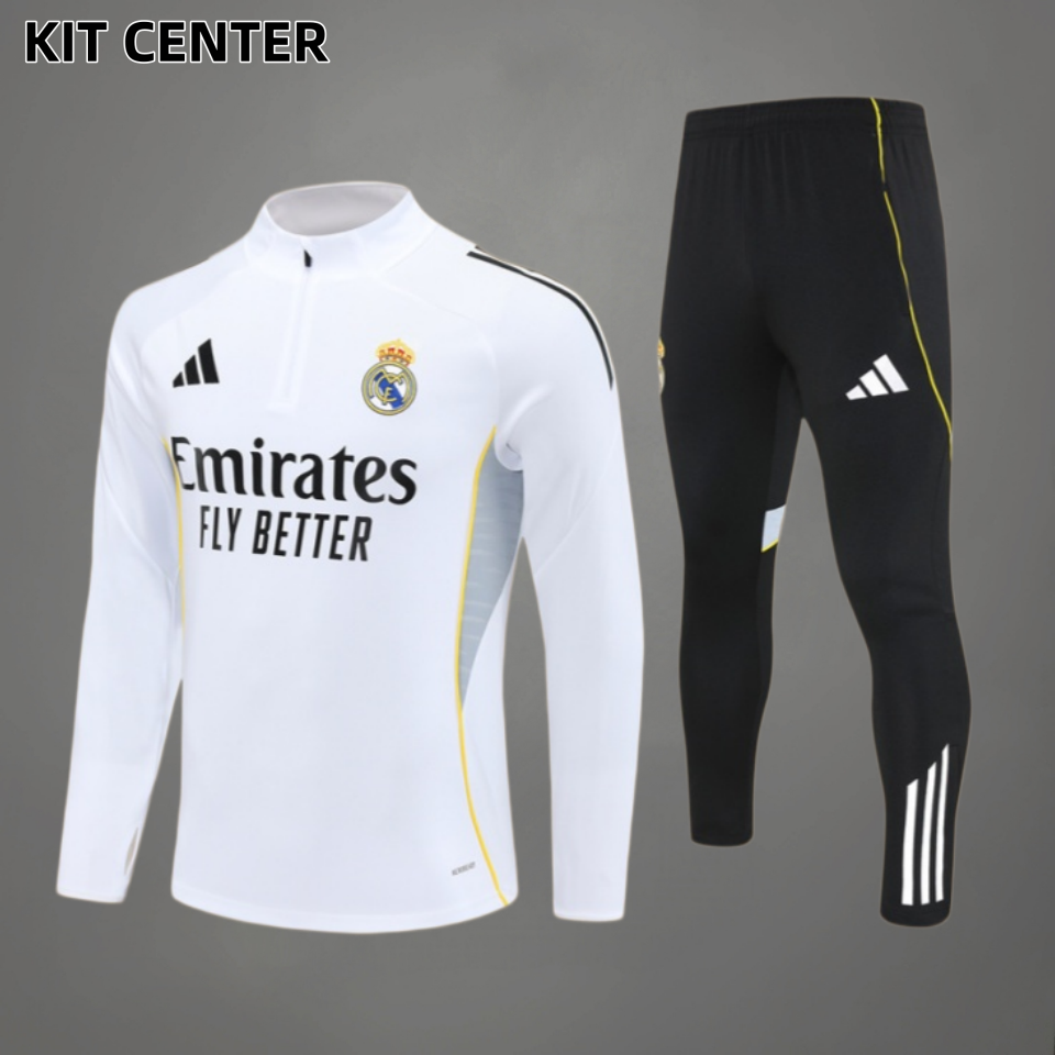 25/26 Real Madrid white Half Zip Training Kit (Adult Kids Kit)