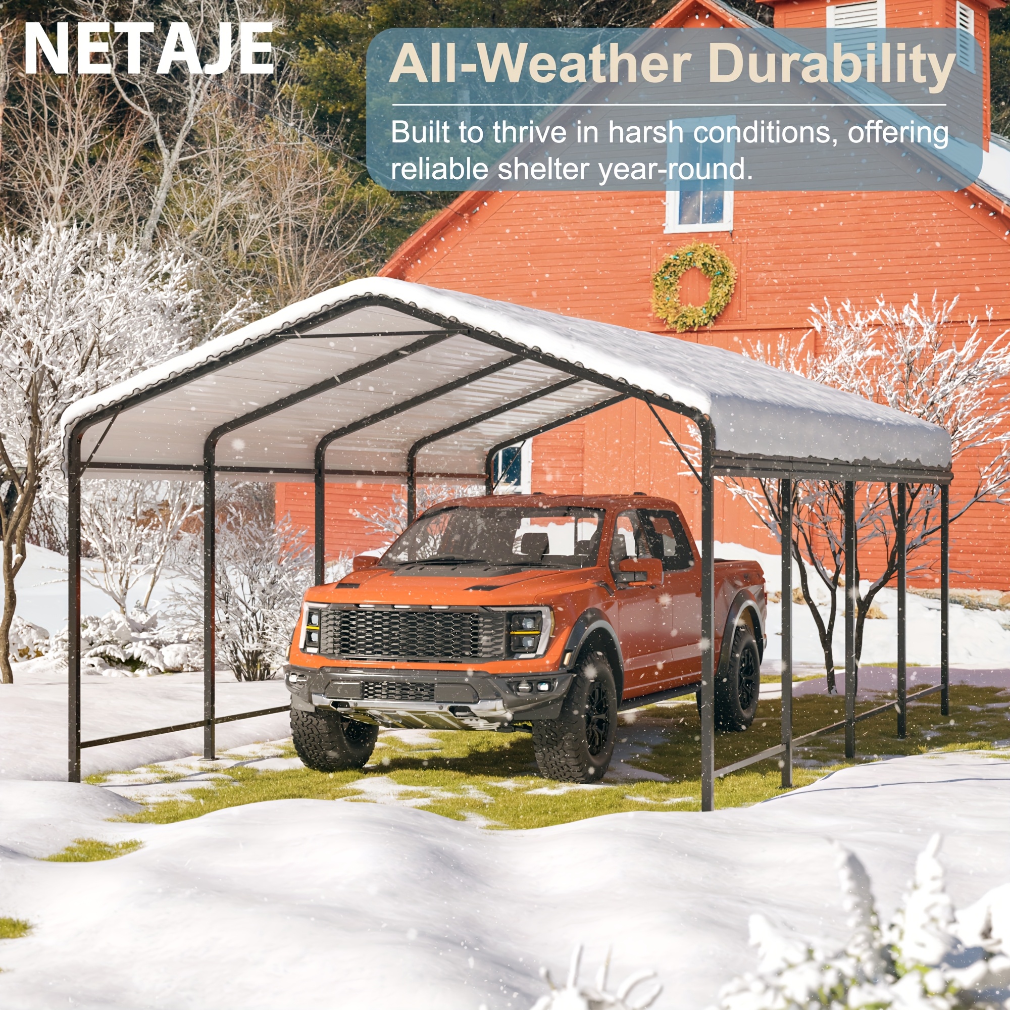 VIWAT metal carport with reinforced base - a sturdy outdoor garage suitable for trucks, boats, cars, and tractors, available in two sizes: 12x20 feet and 10x15 feet