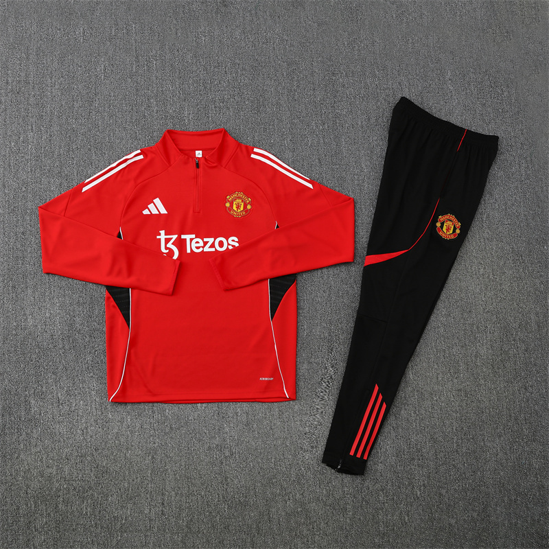 25/26 Manchester United red  Half Zip Training Kit (Adult Kids Kit)