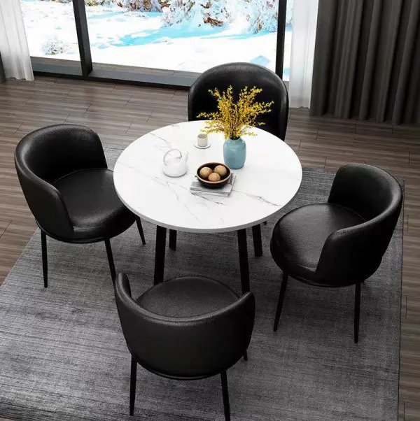5-Piece Dining Table Set, Modern Round Dining Table & 4 Dining Chairs