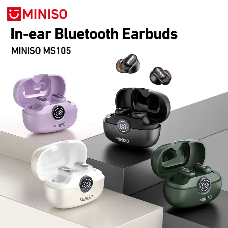 MINISO MS105 TWS Wireless Earbuds Bluetooth 6.0 IPX5 Waterproof In Ear Headphones with LED Digital Charging Case Built-in Mic for Sports Office