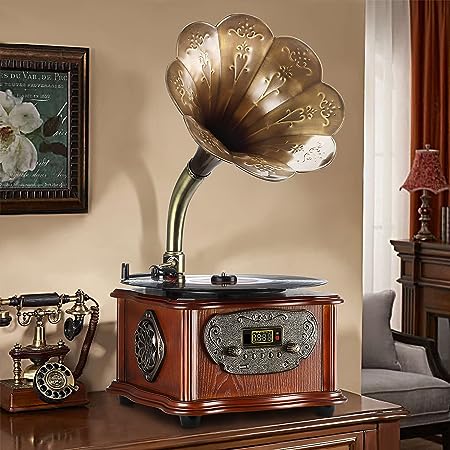 LuguLake Record Player Retro Turntable All-in-One Retro Turntable Nostalgic Turntable