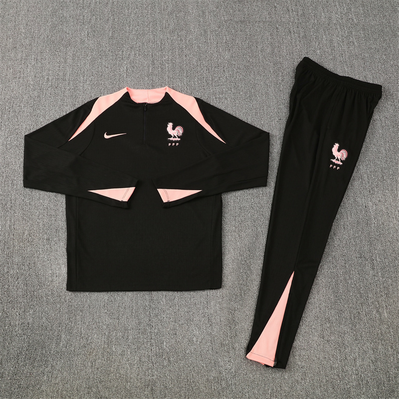 25/26 France black Half-Zip Training Kits (Adult Kids kit)