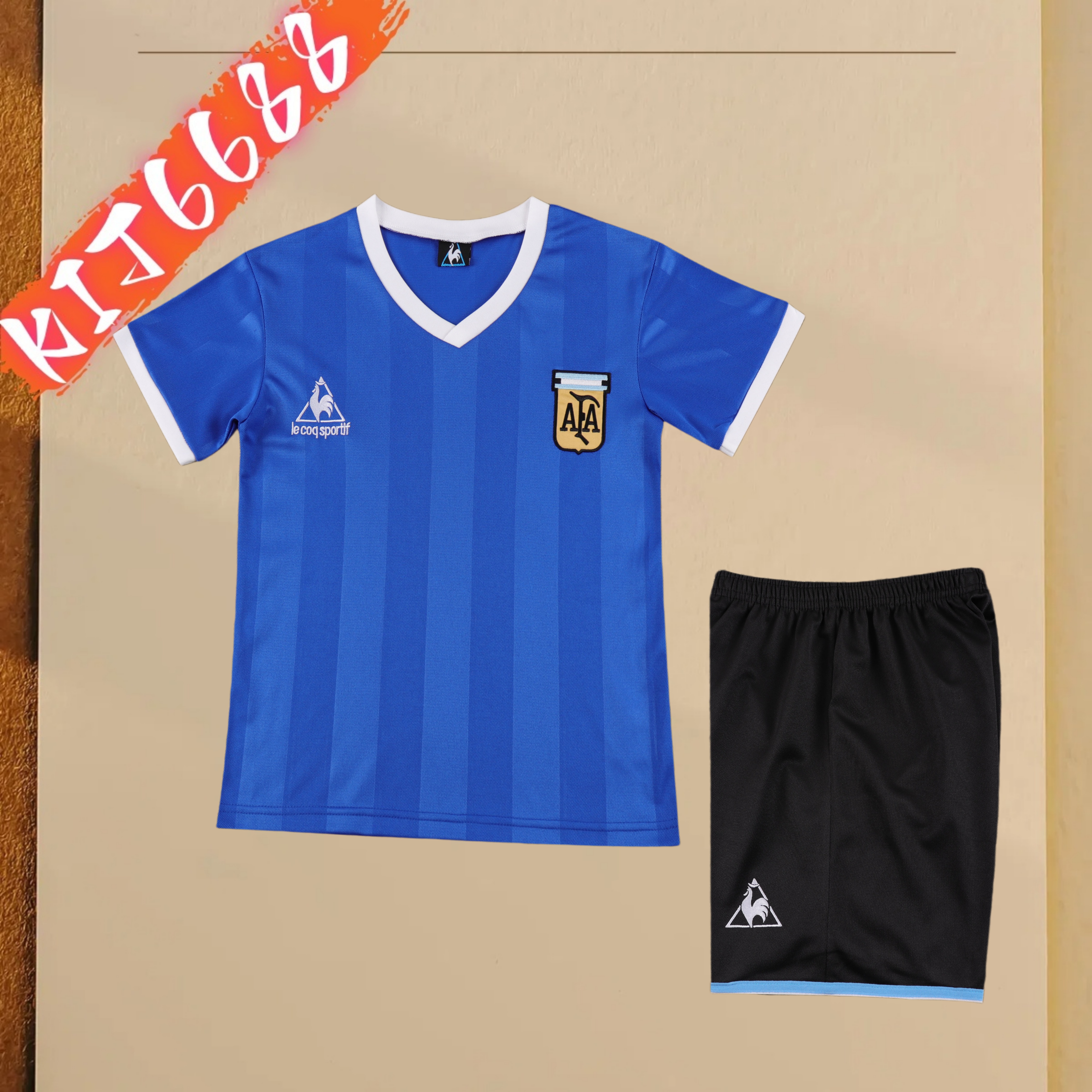 1986 Argentina Away Retro  Football Shirt ( Kids Kit )
