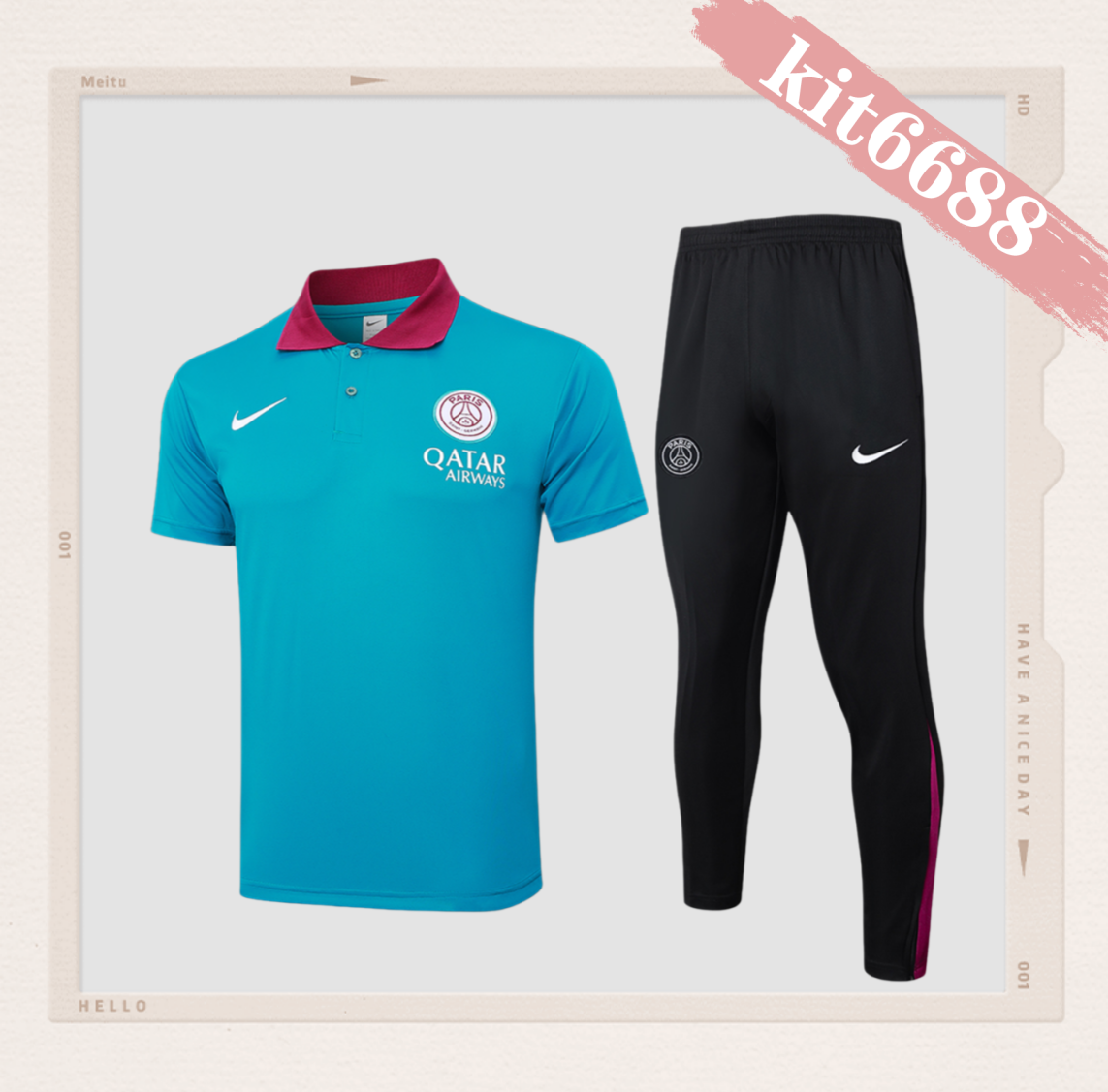 24/25 Paris Saint-Germain Lake Blue Polo Shirt (Adult Kit)