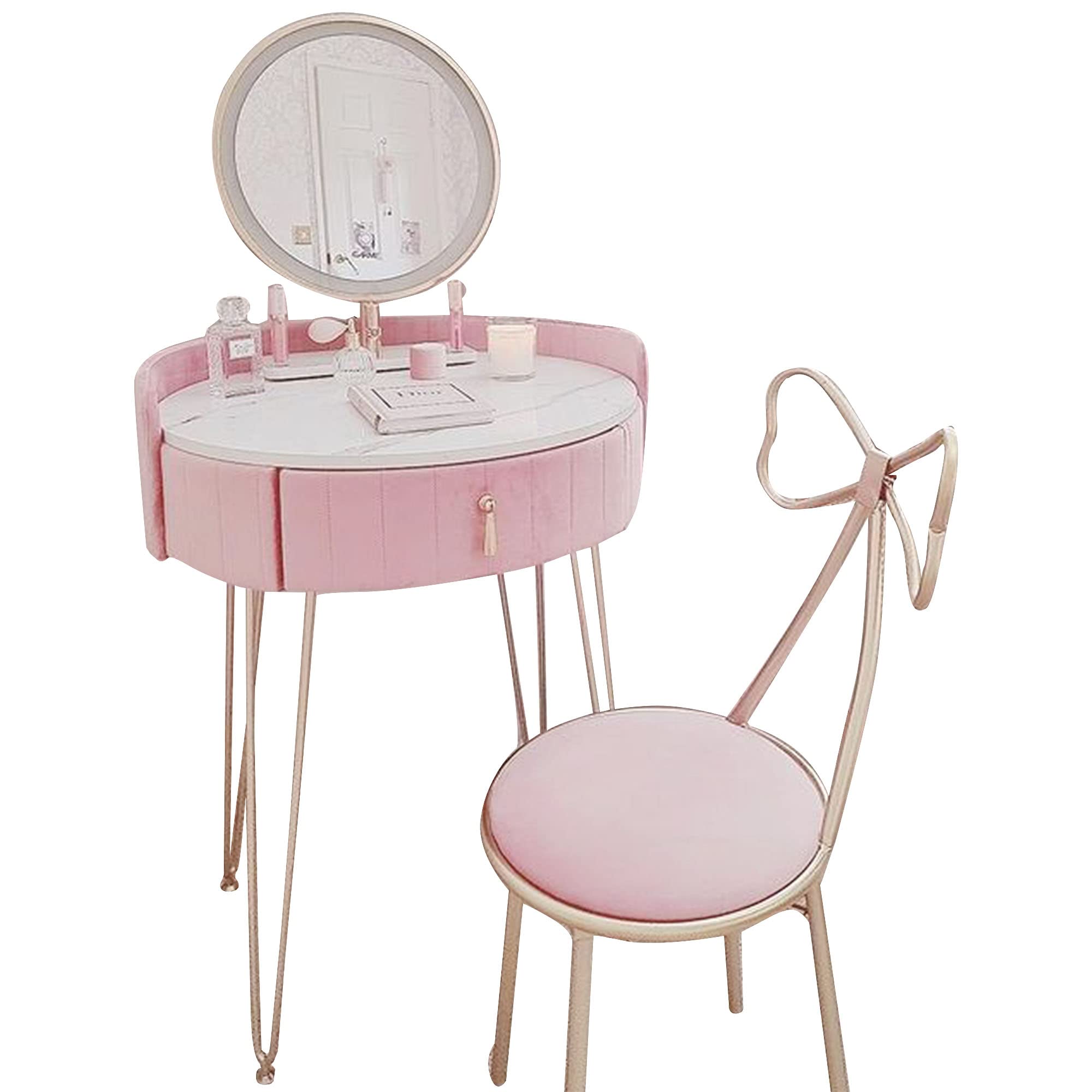 Velvet Dressing Table with LED Mirror in Pink