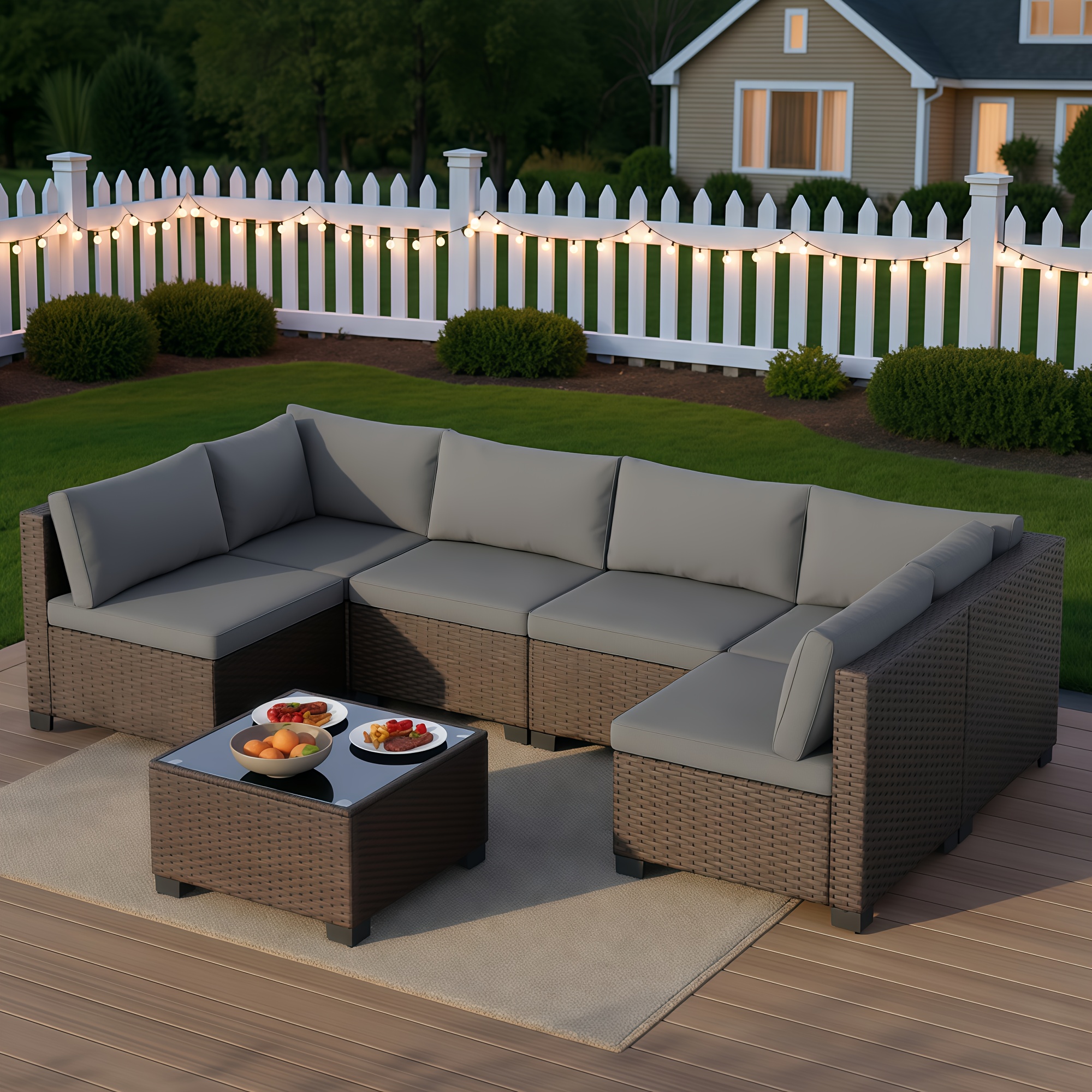 WR710-G outdoor rattan sofa table and chair set, outdoor rattan sofa seven-piece set