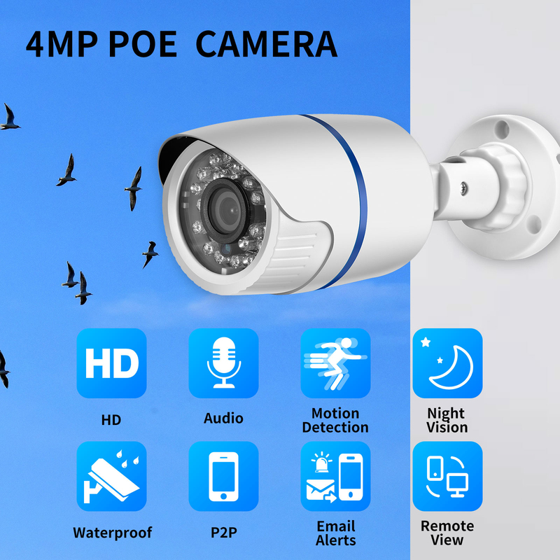 Gadinan Outdoor Face Detection Audio POE 4MP IP Camera H.265+ Human Body Detection Alarm Night Vision CCTV Security Camera XMEye